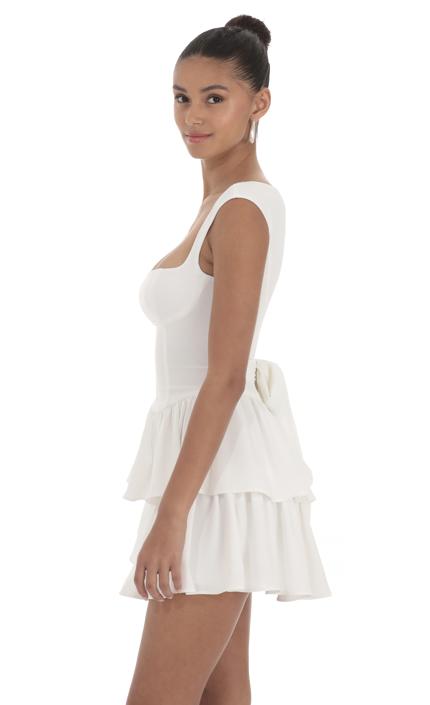 Wide Strap Ruffle Dress in White - luluinthesky