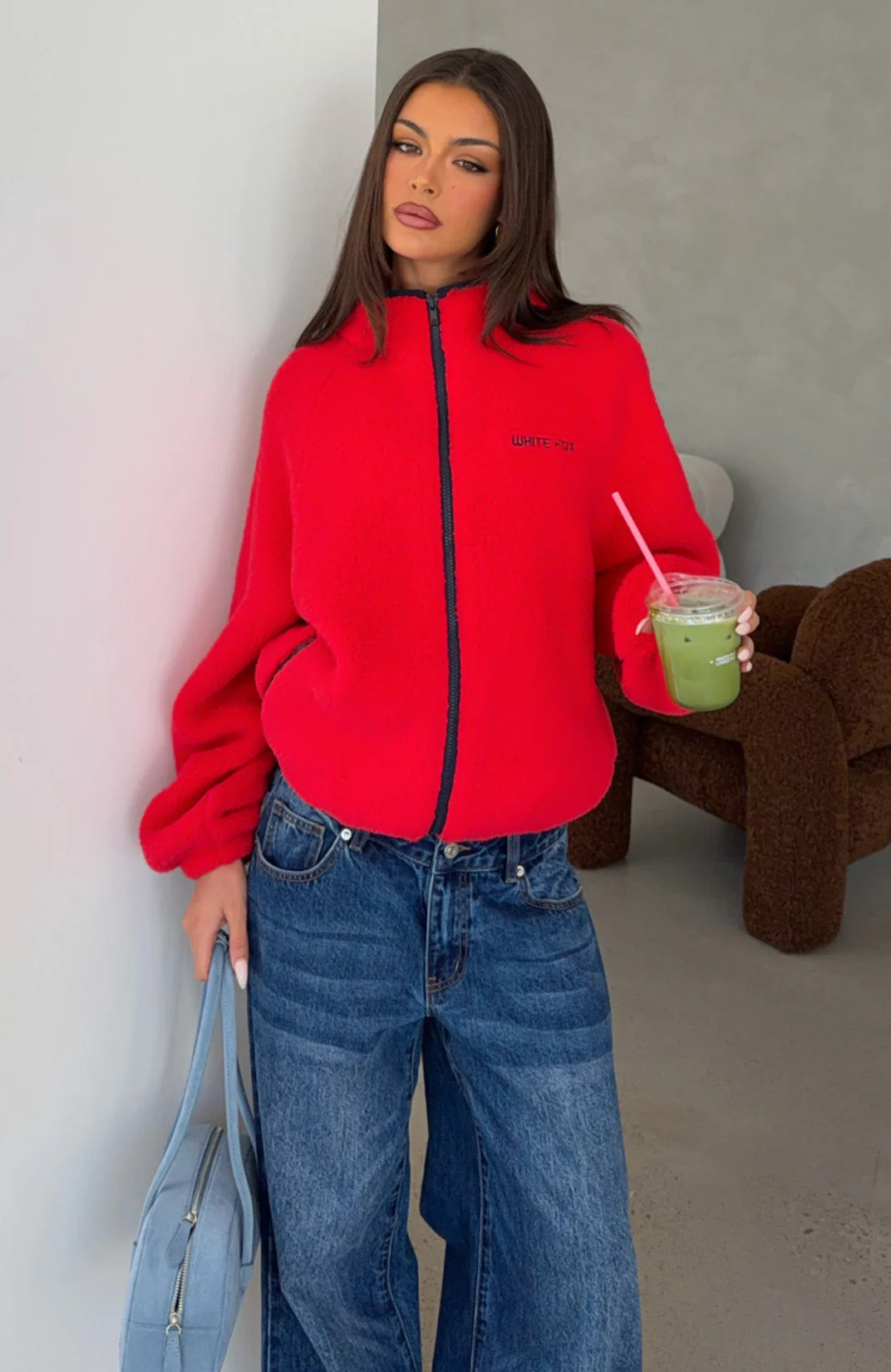 Calm Before The Storm Zip Front Fleece Sweater Red