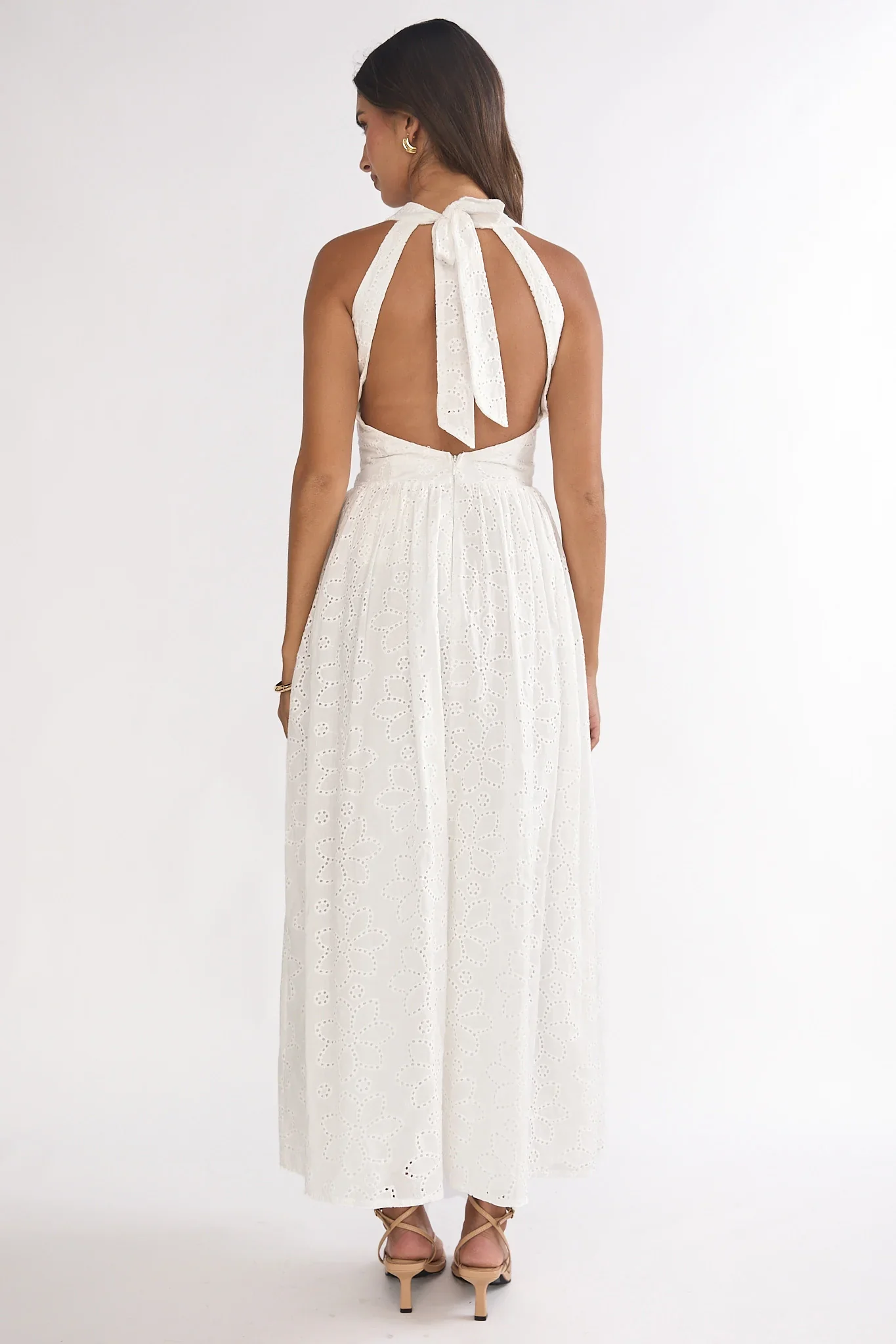 Sundrenched Halter Maxi Dress Eyelet White