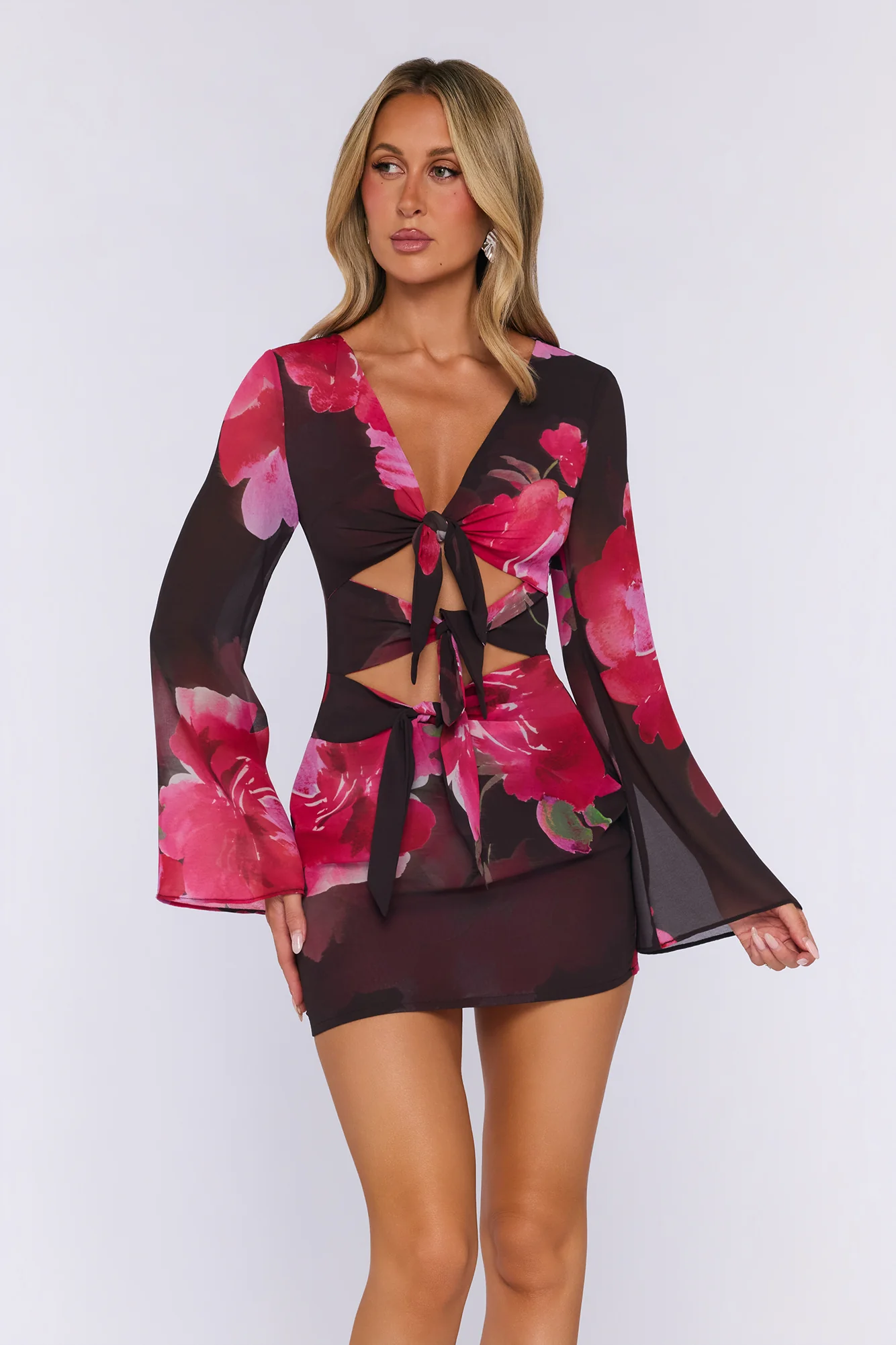 Kissed By Sun Long Sleeve Mini Dress Jardin Floral Print