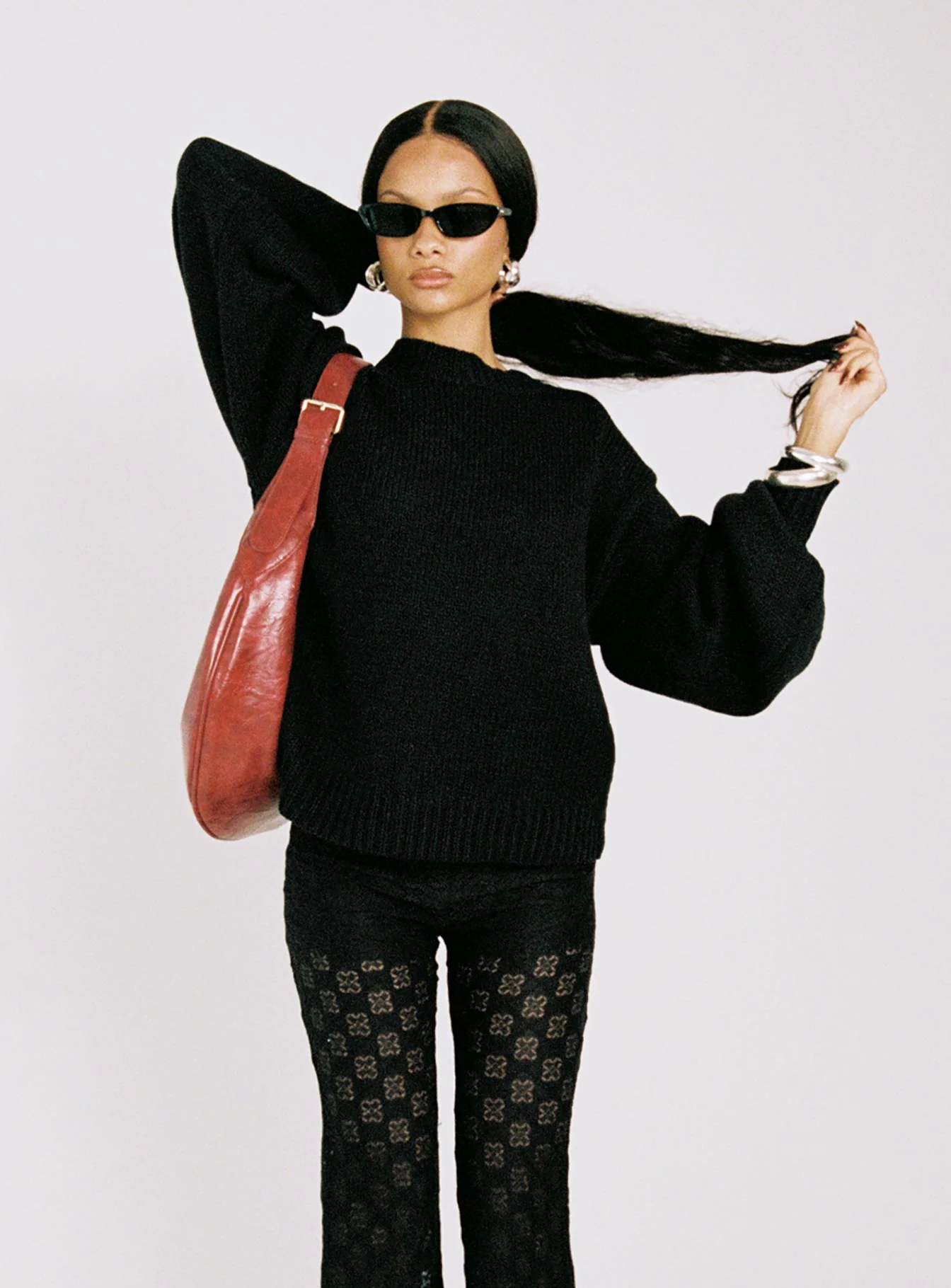 Harmony Balloon Sleeve Knit Sweater Black
