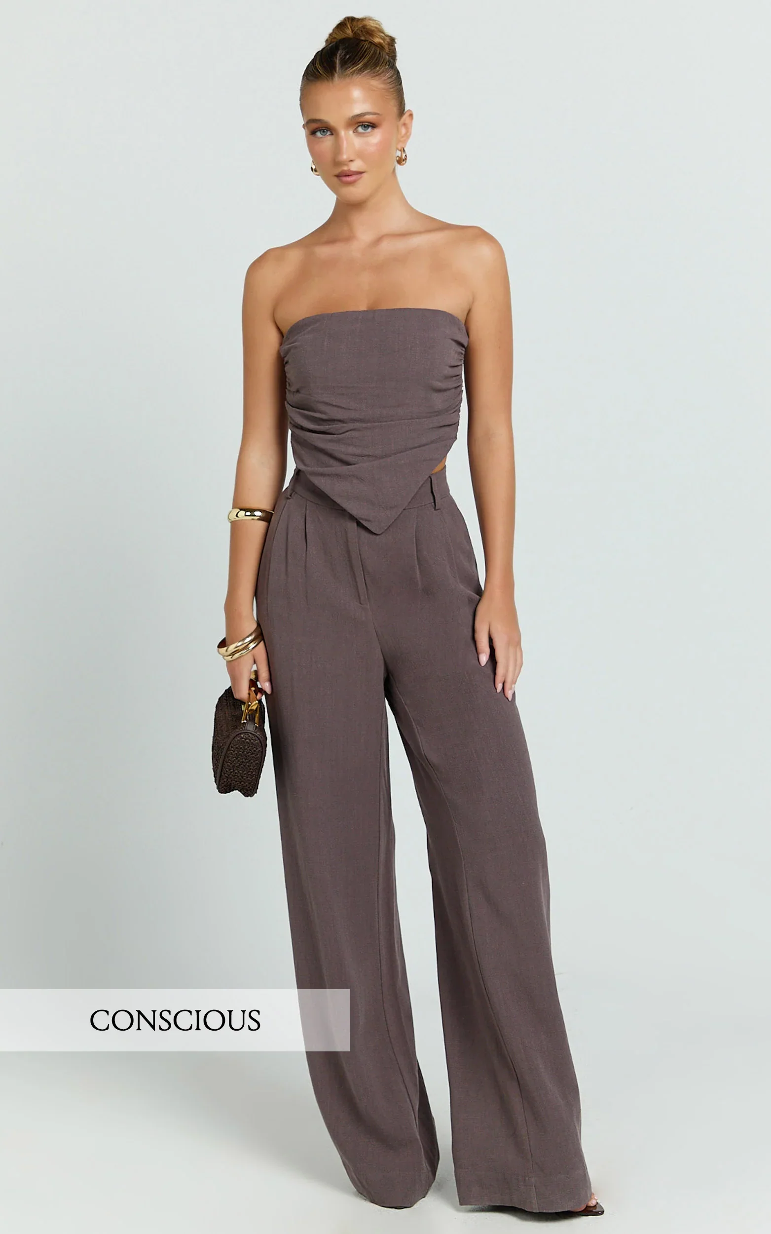 Norma Pants - High Waist Linen Blend Wide Leg Pants in Mushroom