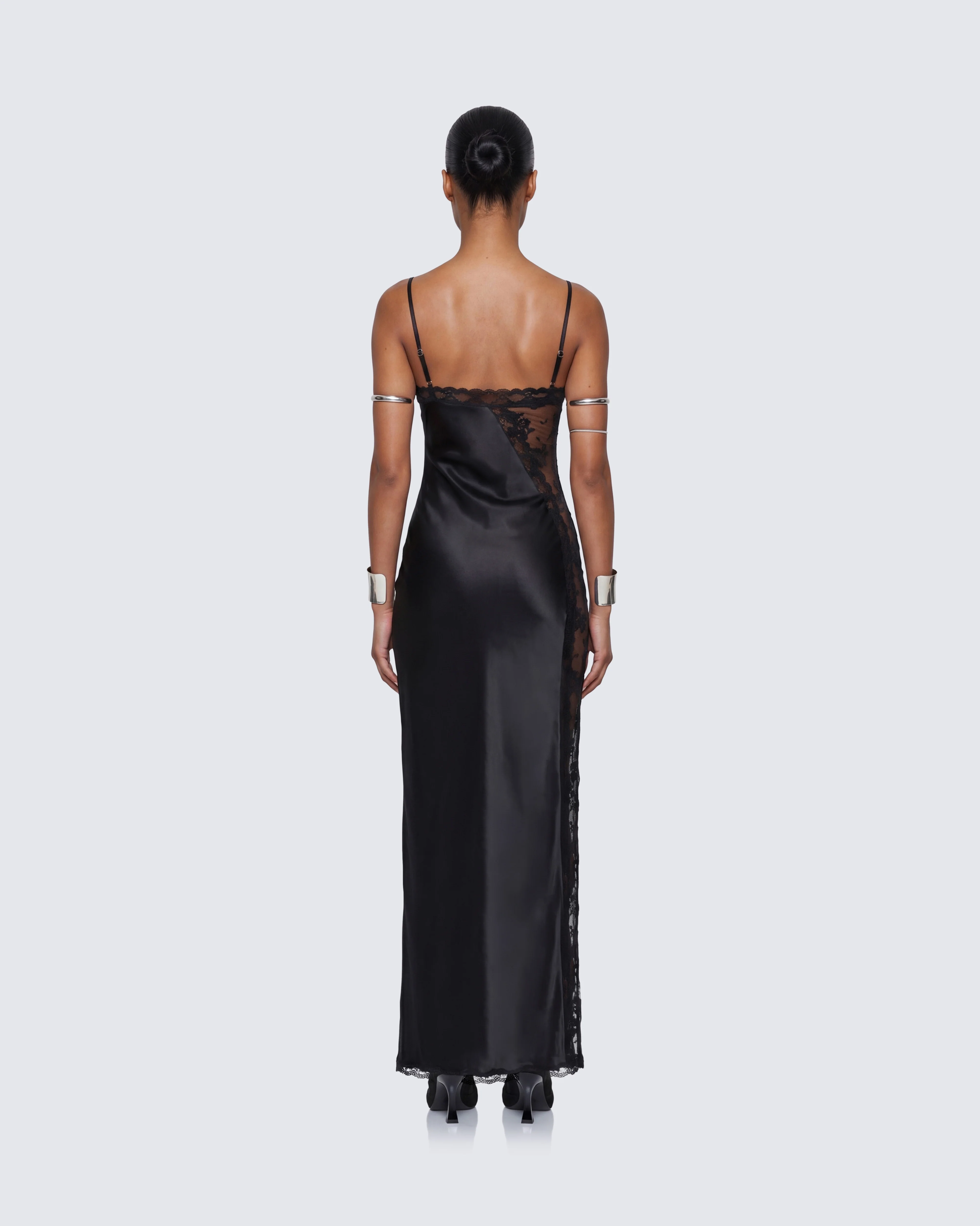 June Black Lace Satin Mix Maxi Dress