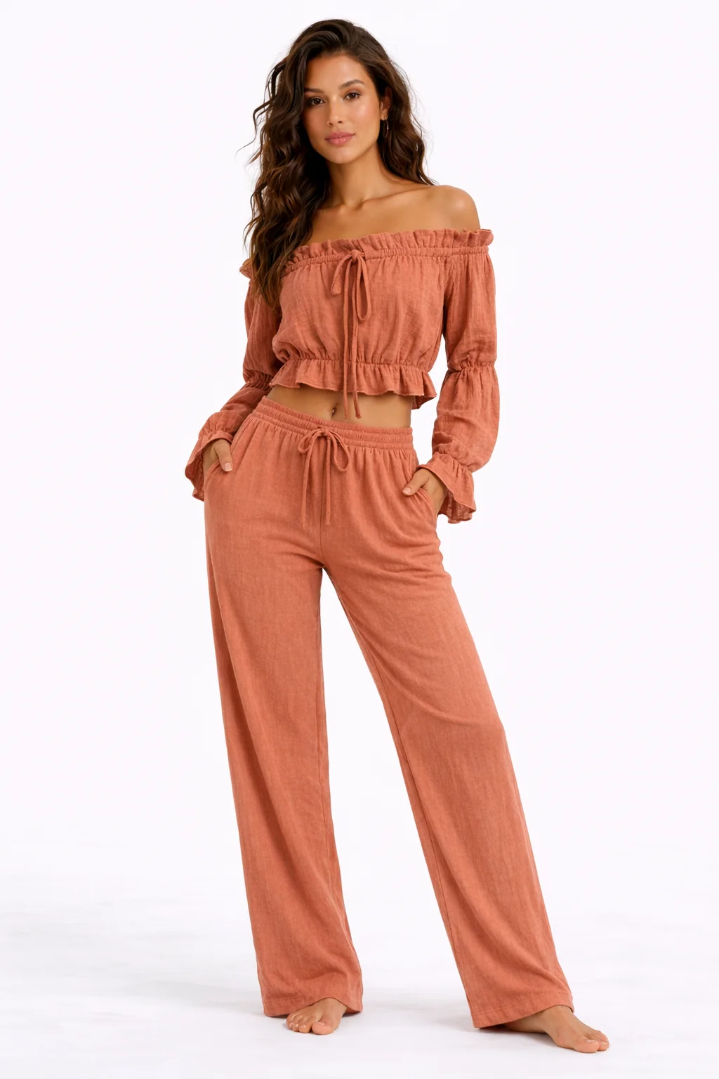 Off The Shoulder Long Sleeve Crop Top