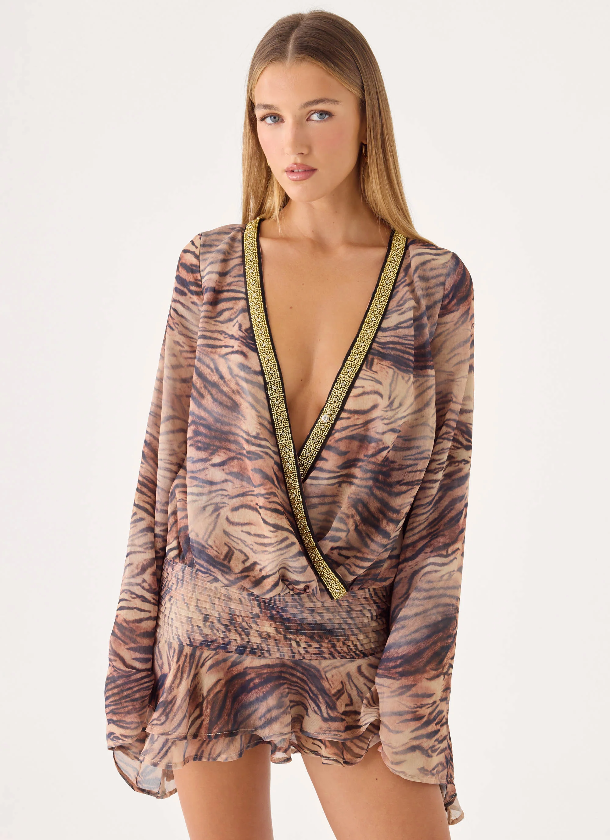 Elisana Mini Dress - Golden Tiger - luluinthesky