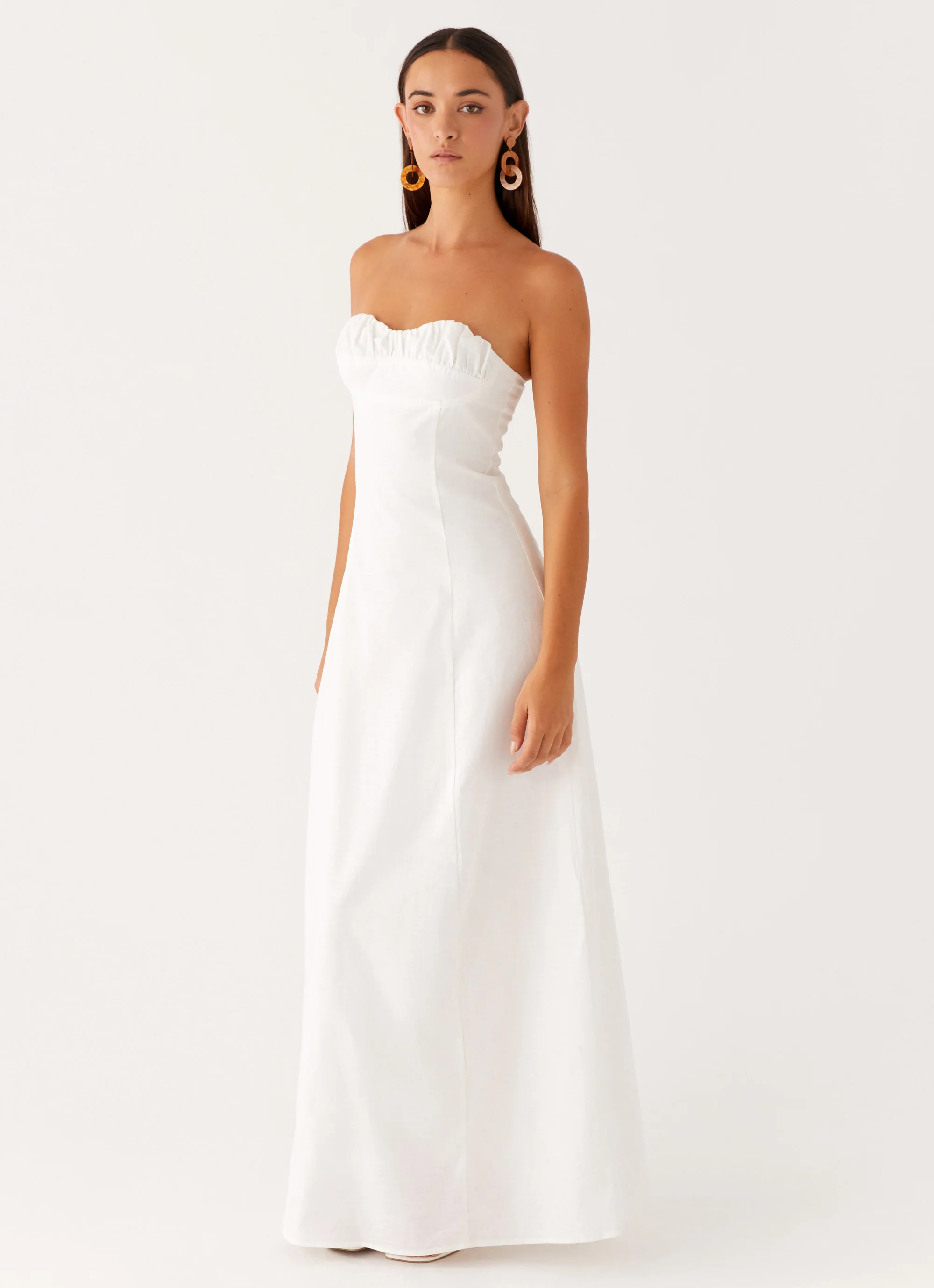 Tayla Linen Maxi Dress - White - luluinthesky