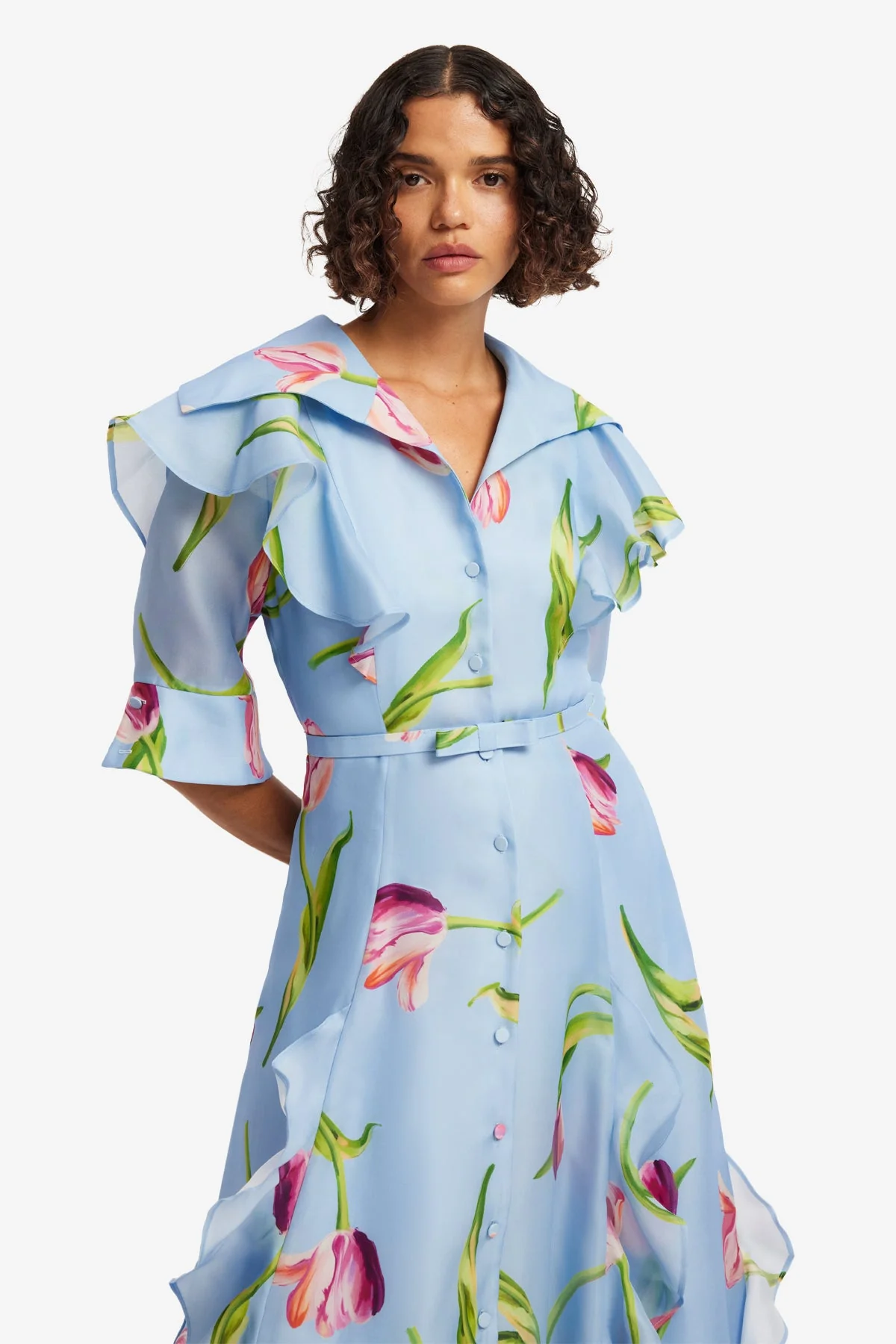 Isabella Silk Gown - Tulip Print in Blue
