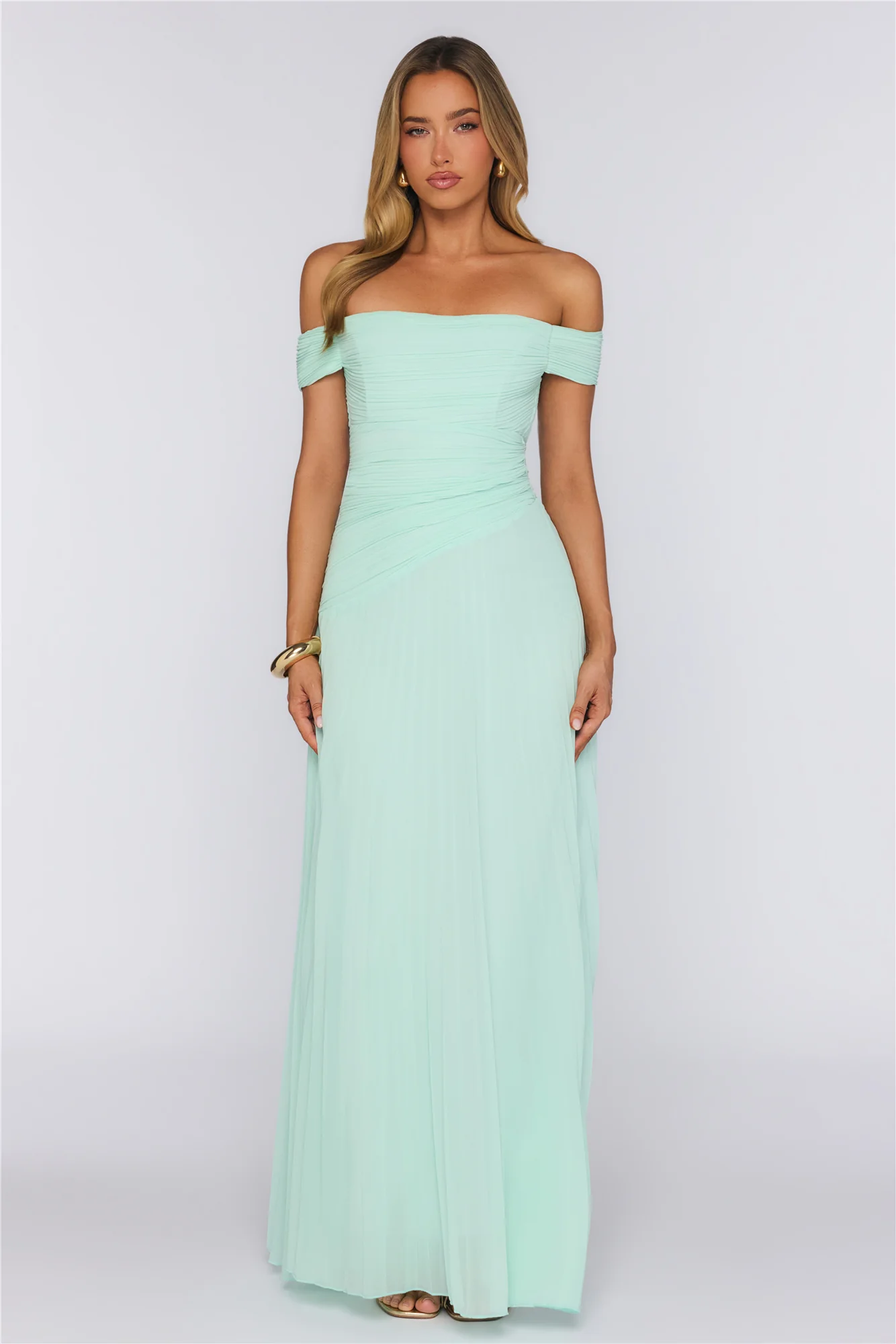 The Look Speaks Off Shoulder Maxi Dress Mint