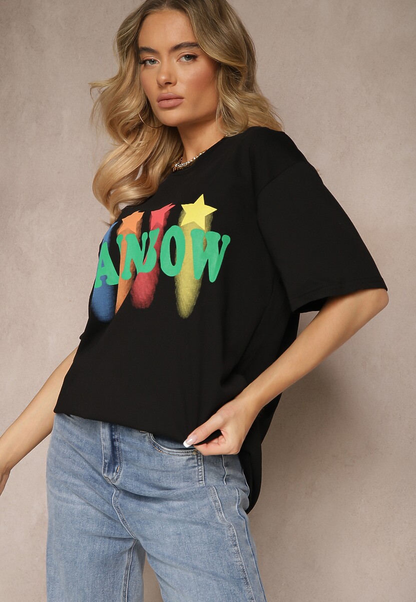 Biały T-shirt o Kroju Oversize z Nadrukowanym Napisem Ilorella