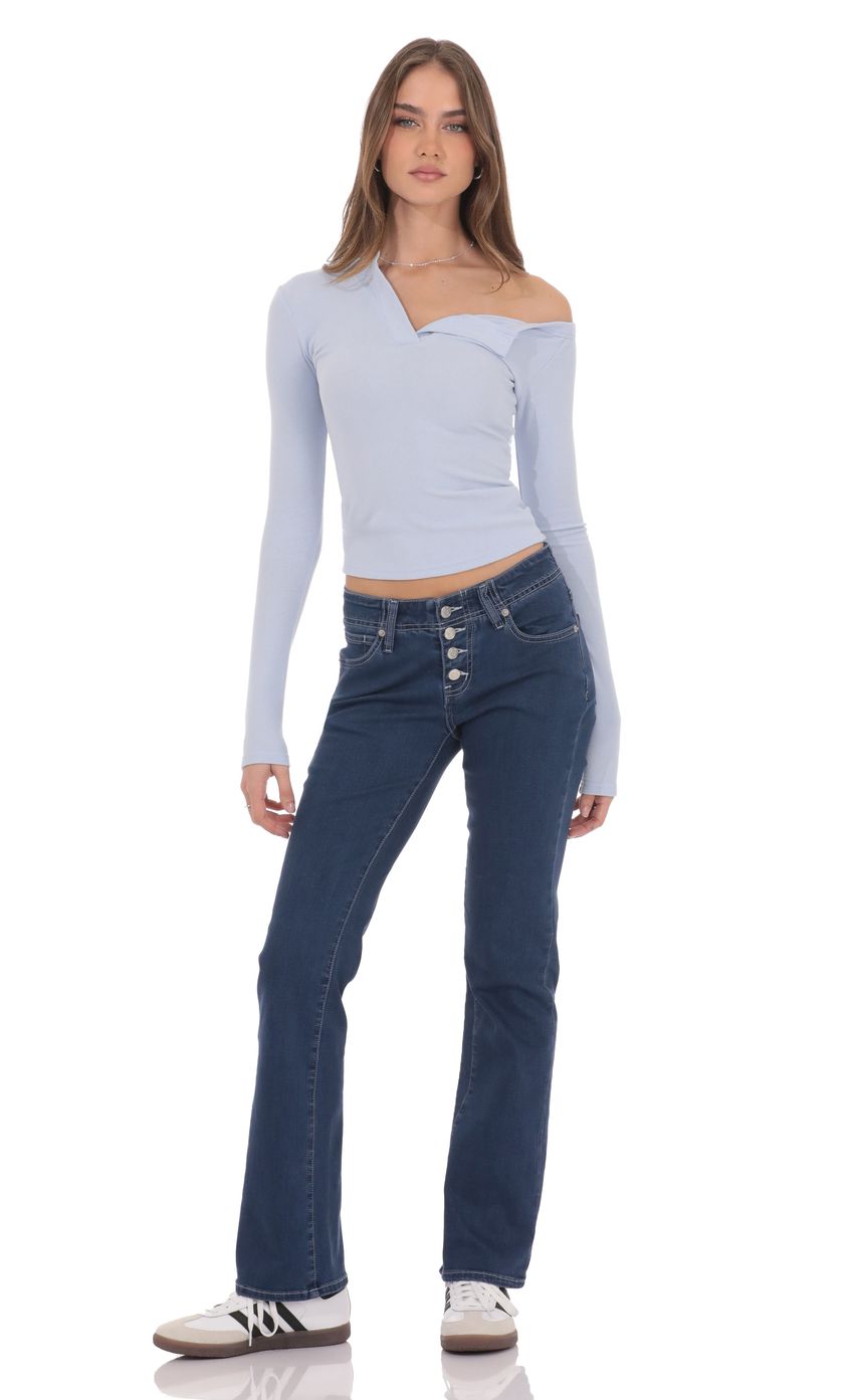Button-Fly Slim Jeans in Dark Blue