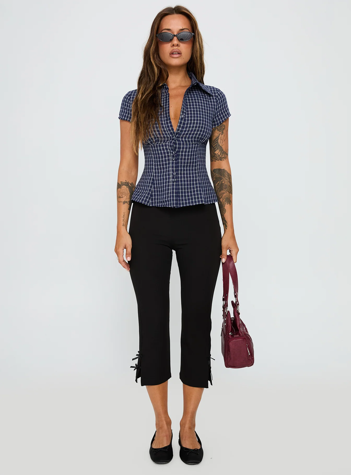 Cottesloe Blouse Top Navy Check