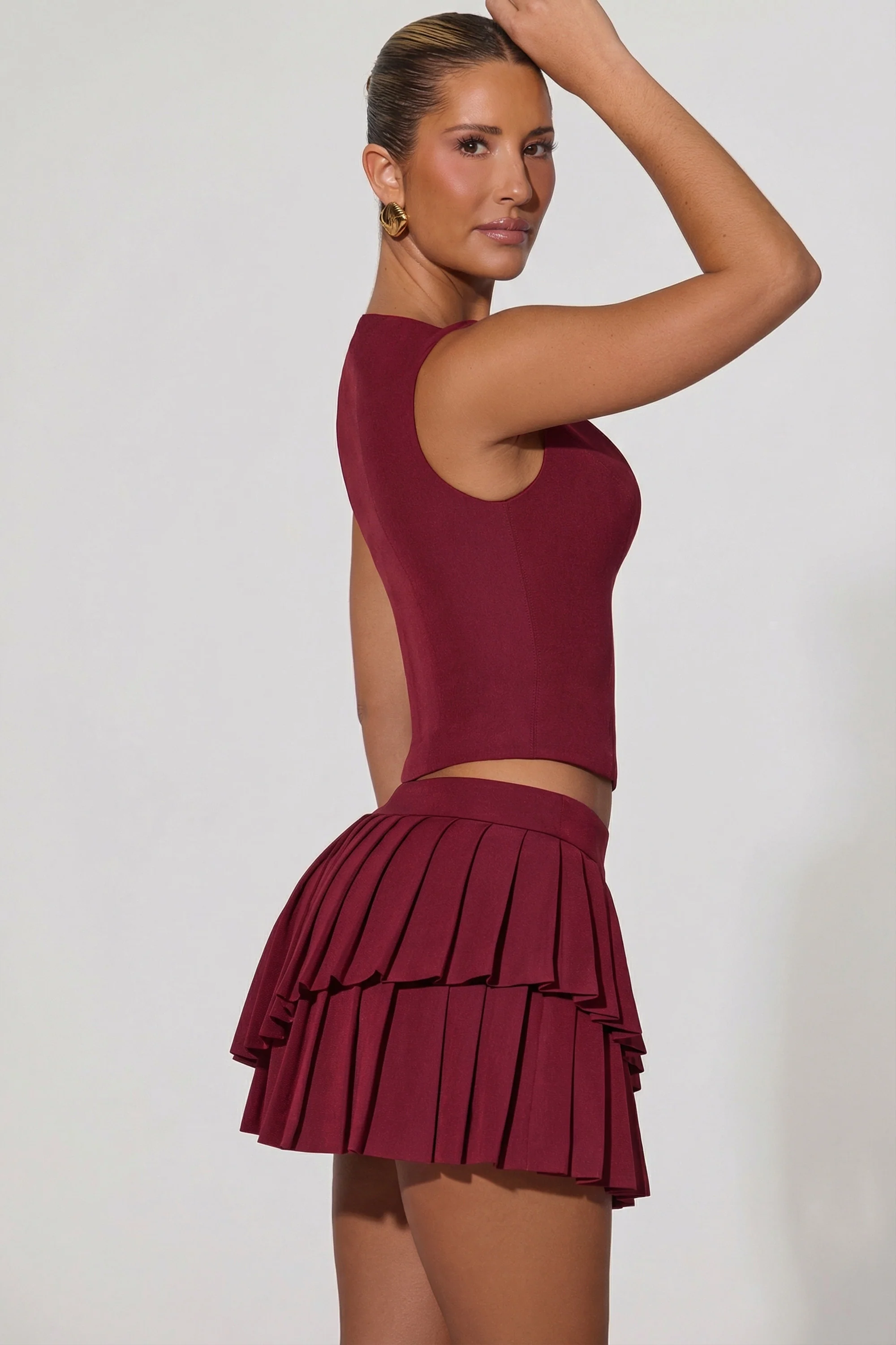Open-Front Crop Top in Wine Red