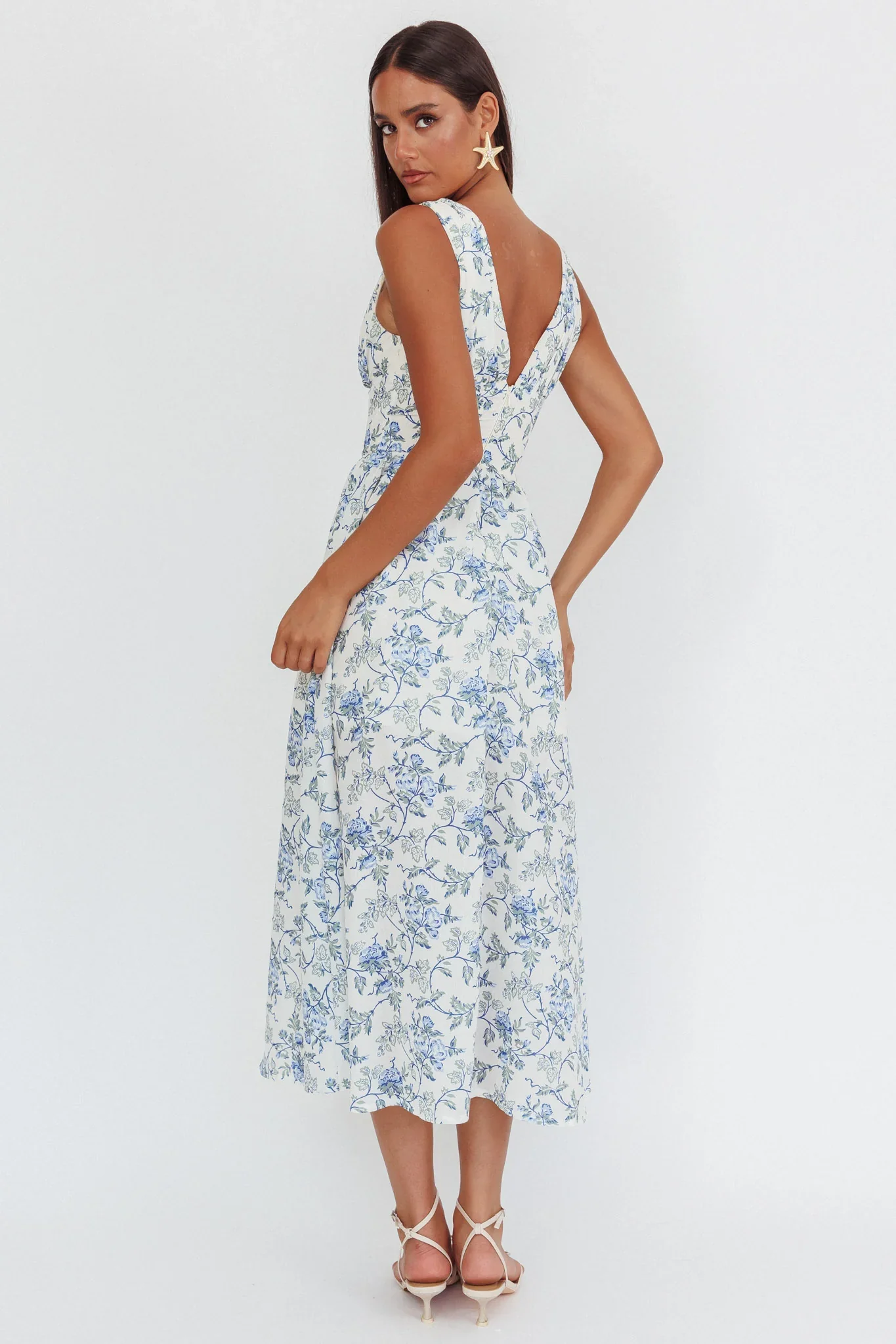 Spring Dawn Basque Waist Maxi Dress Floral Blue