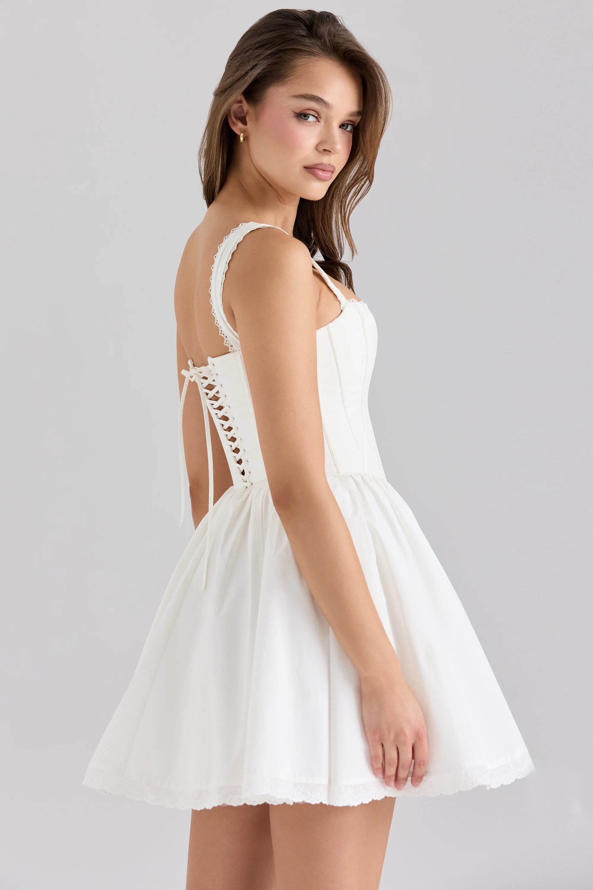 white stretch cotton corset mini dress