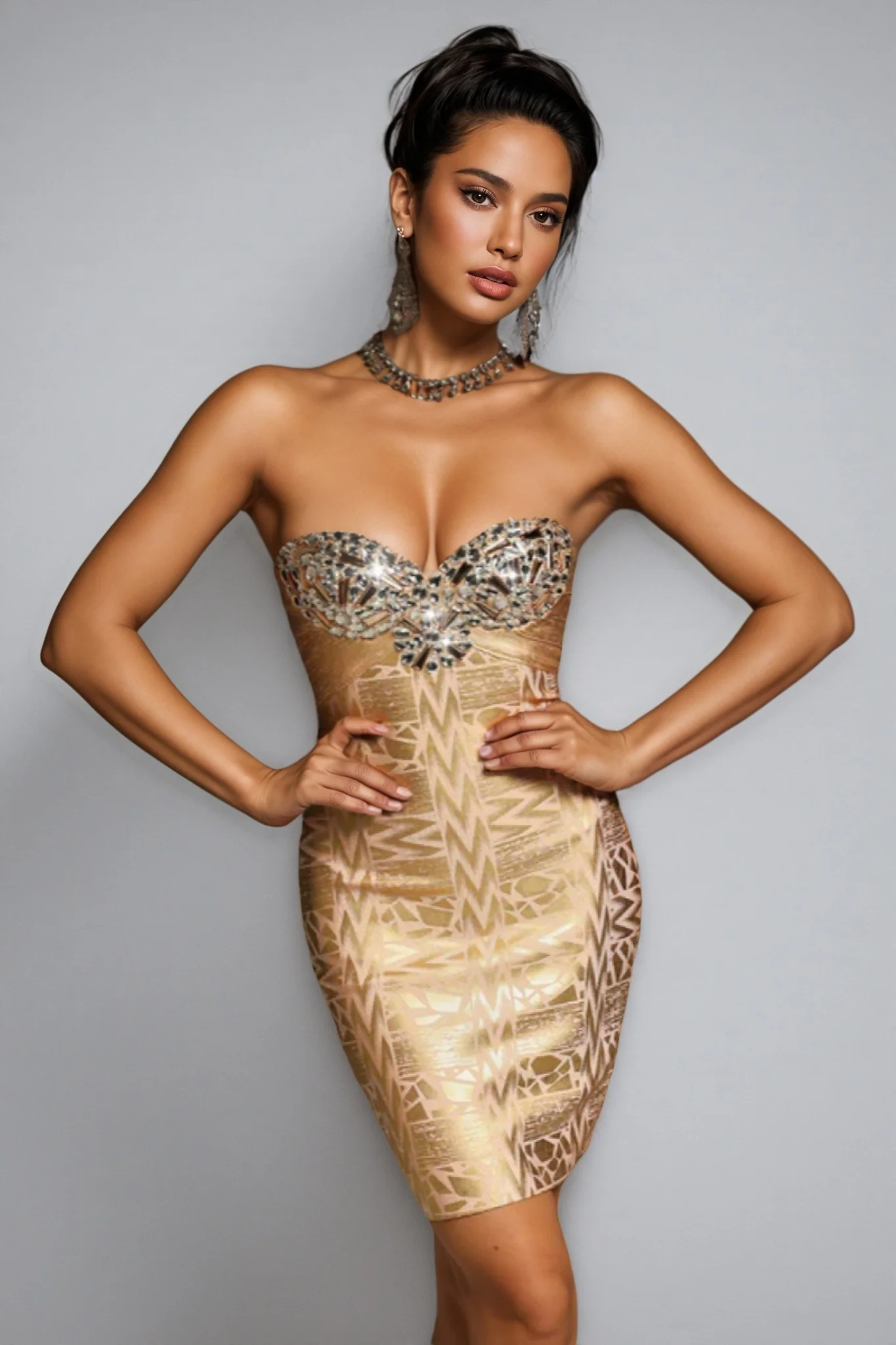 Verity Rhinestone Printed Bandage Mini Dress