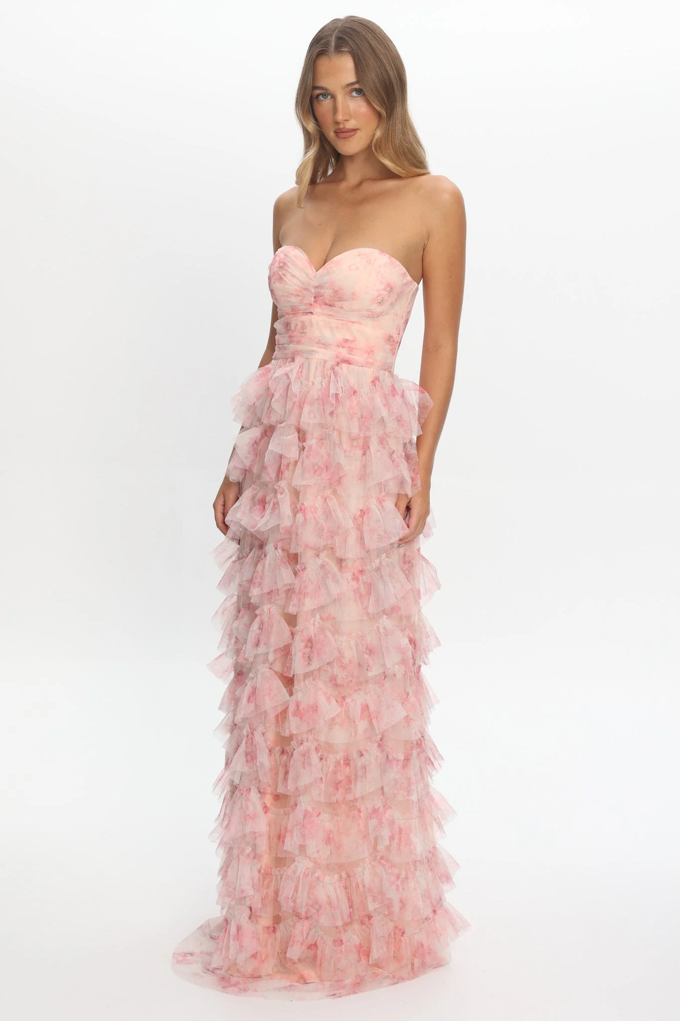 Marisyn Tiered Frill Maxi Dress Floral Blush