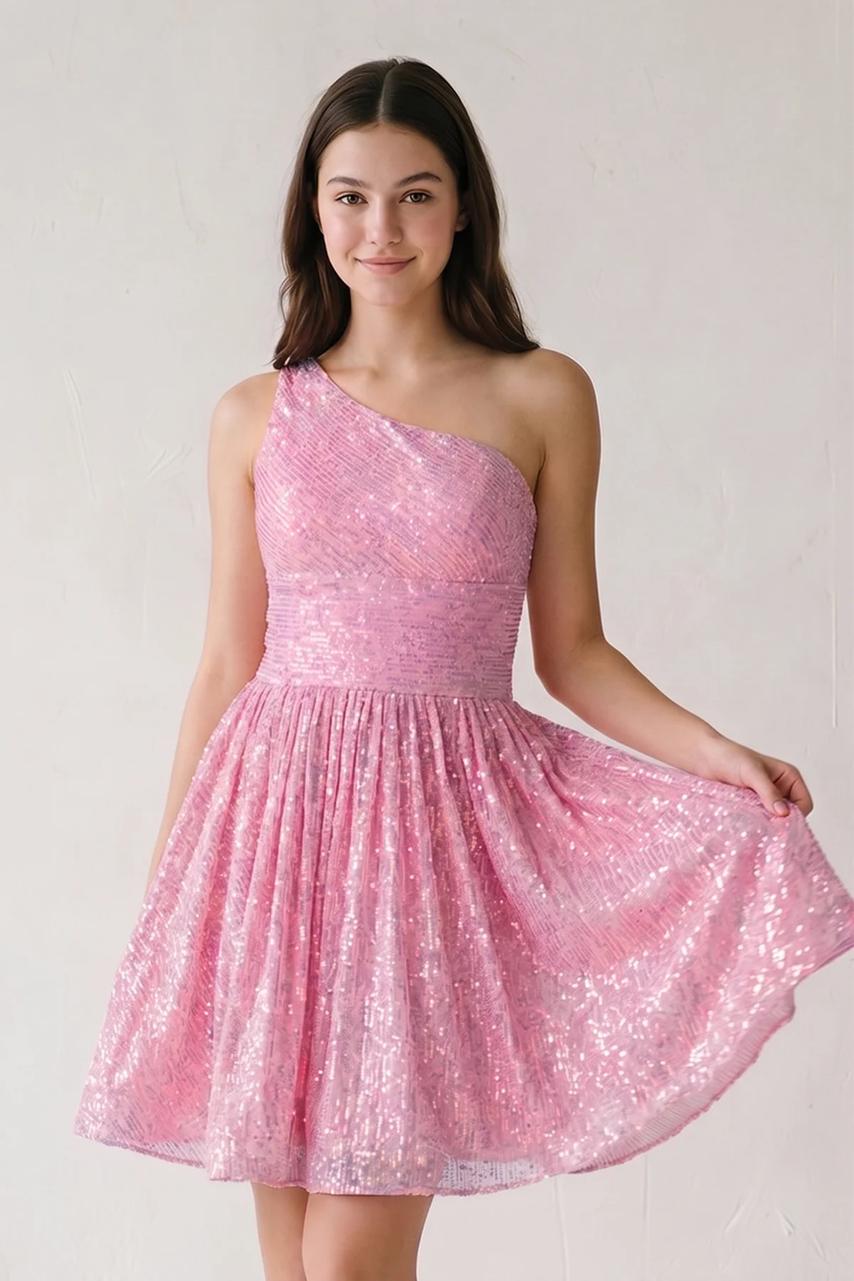 A-Line One Shoulder Sequins Homecoming Dress