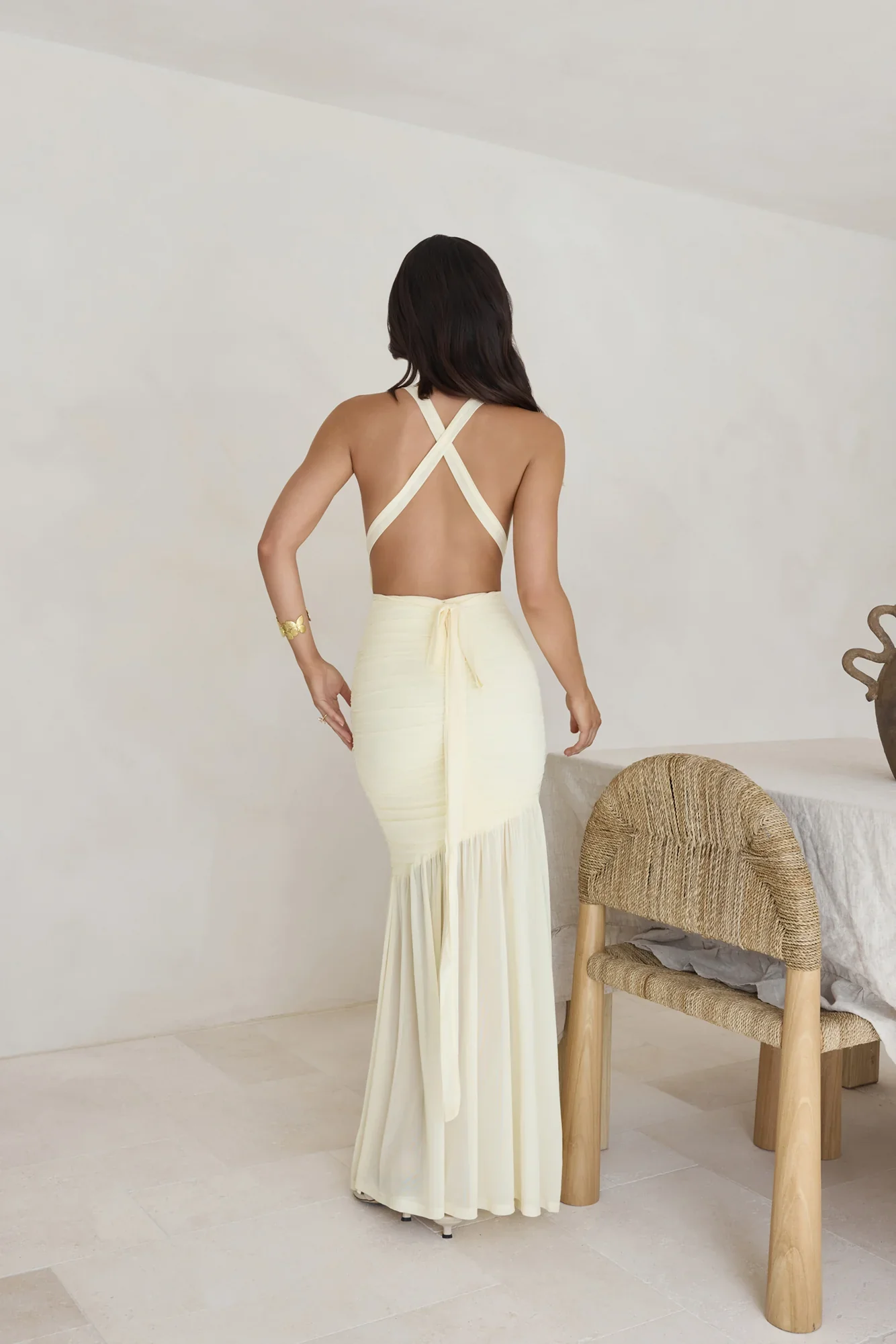 Ocean Winds Halter Maxi Dress Yellow