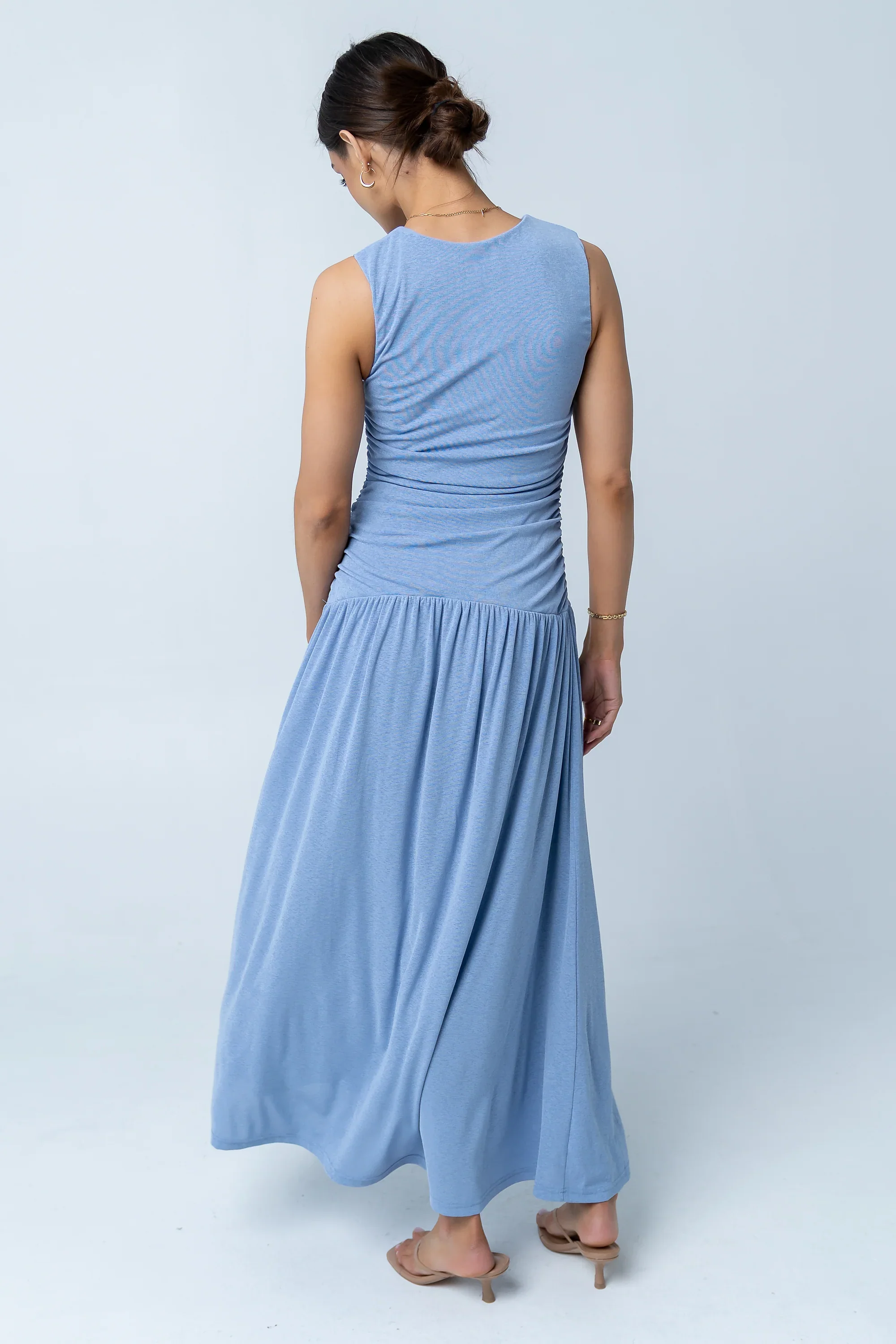 Kandi Ruched Maxi Dress in Blue