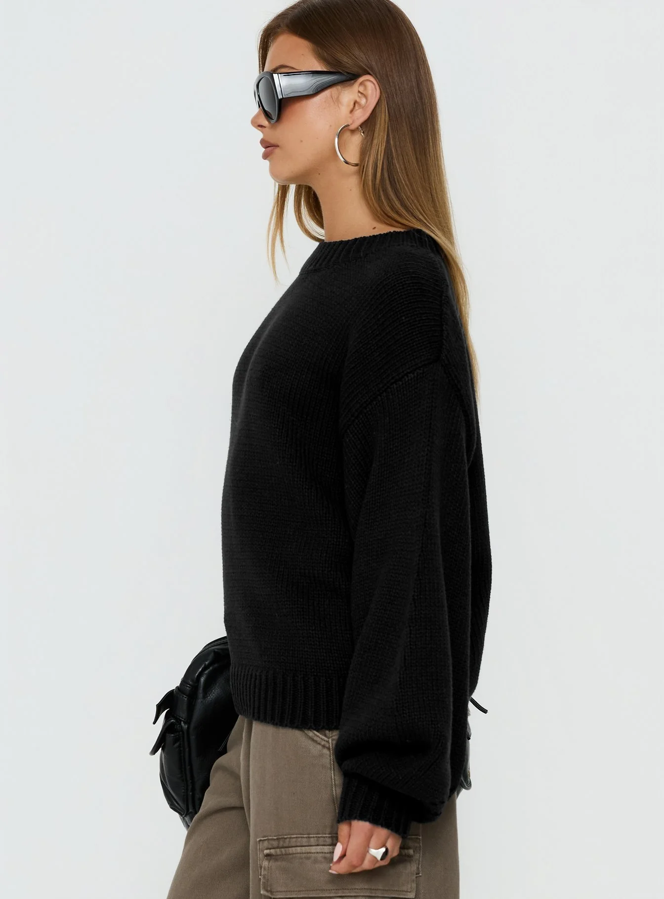 Harmony Balloon Sleeve Knit Sweater Black