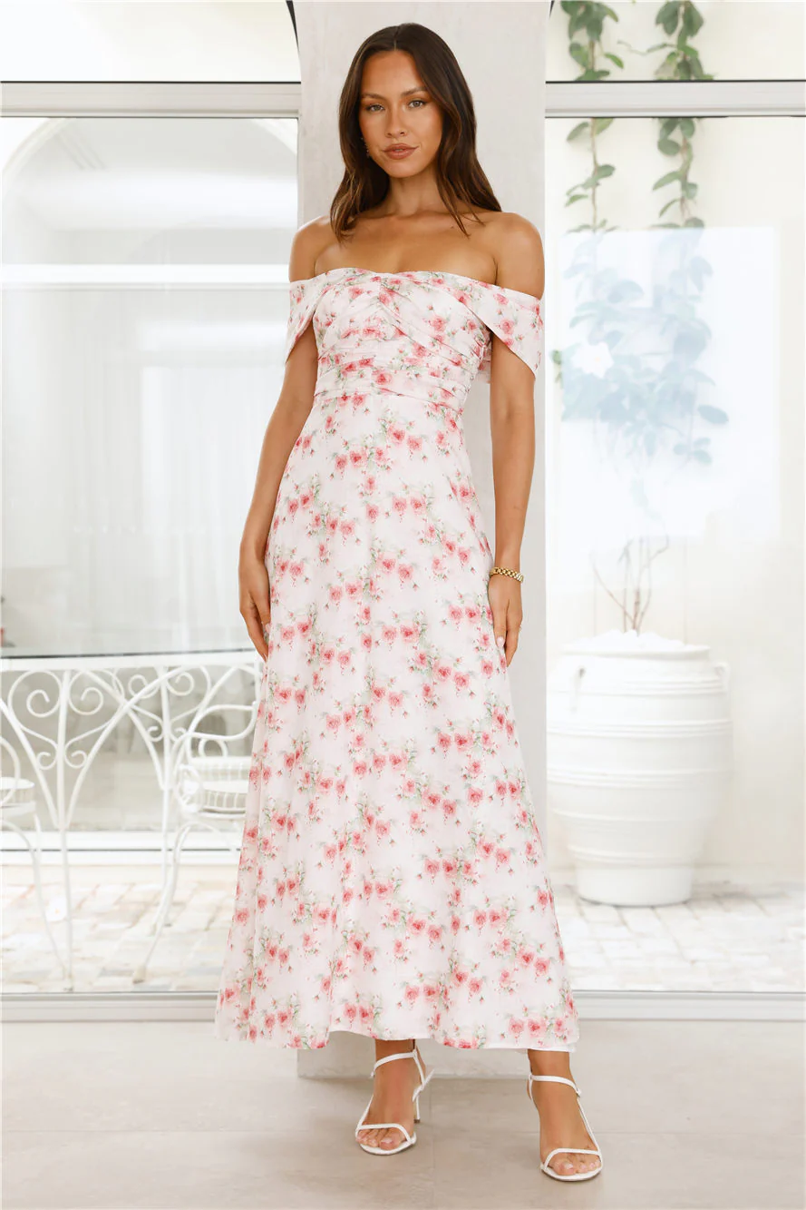 Pink Fantasy Off The Shoulder Maxi Dress Pink
