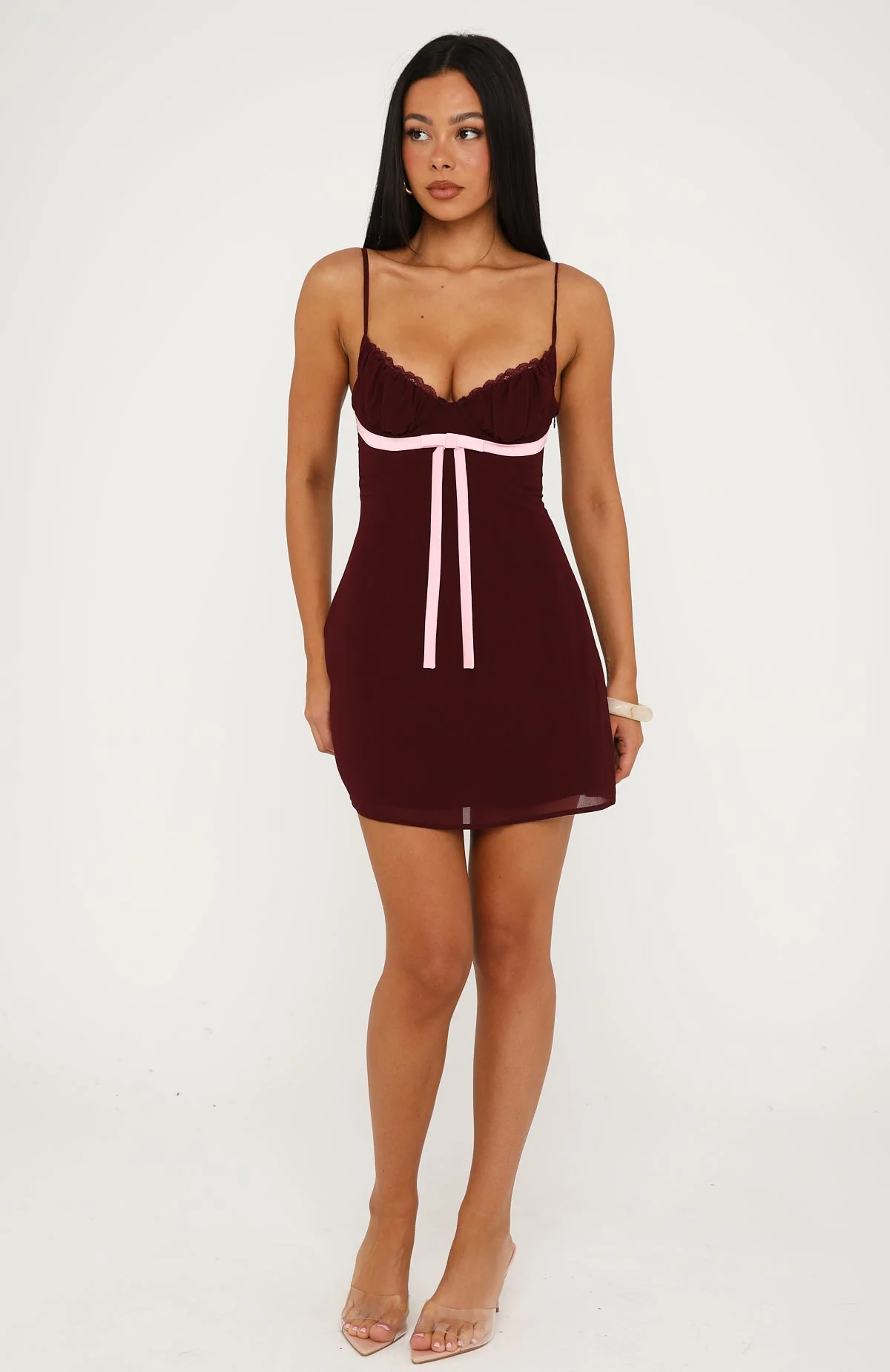 Making Statements Mini Dress Burgundy/Baby Pink