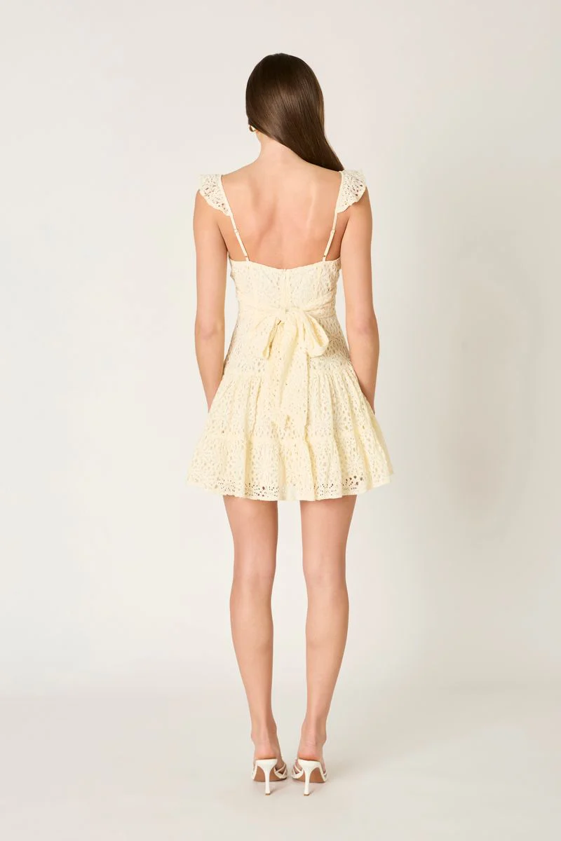 Ruffle Strap Eyelet Mini Dress