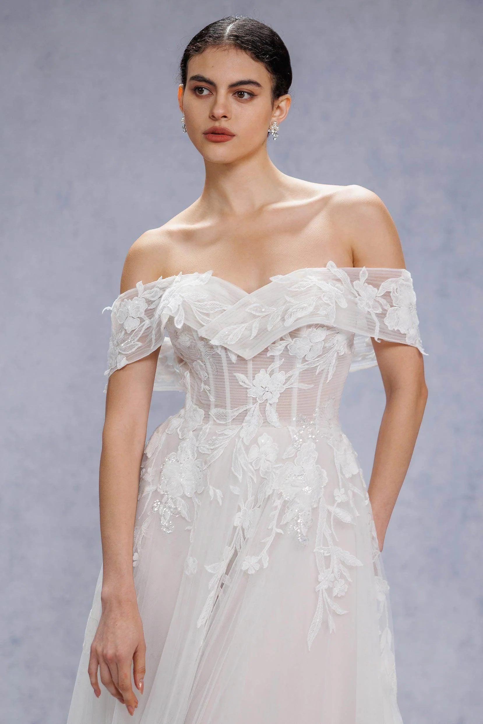 A-Line Court Train Lace Tulle Wedding Dress CW3539