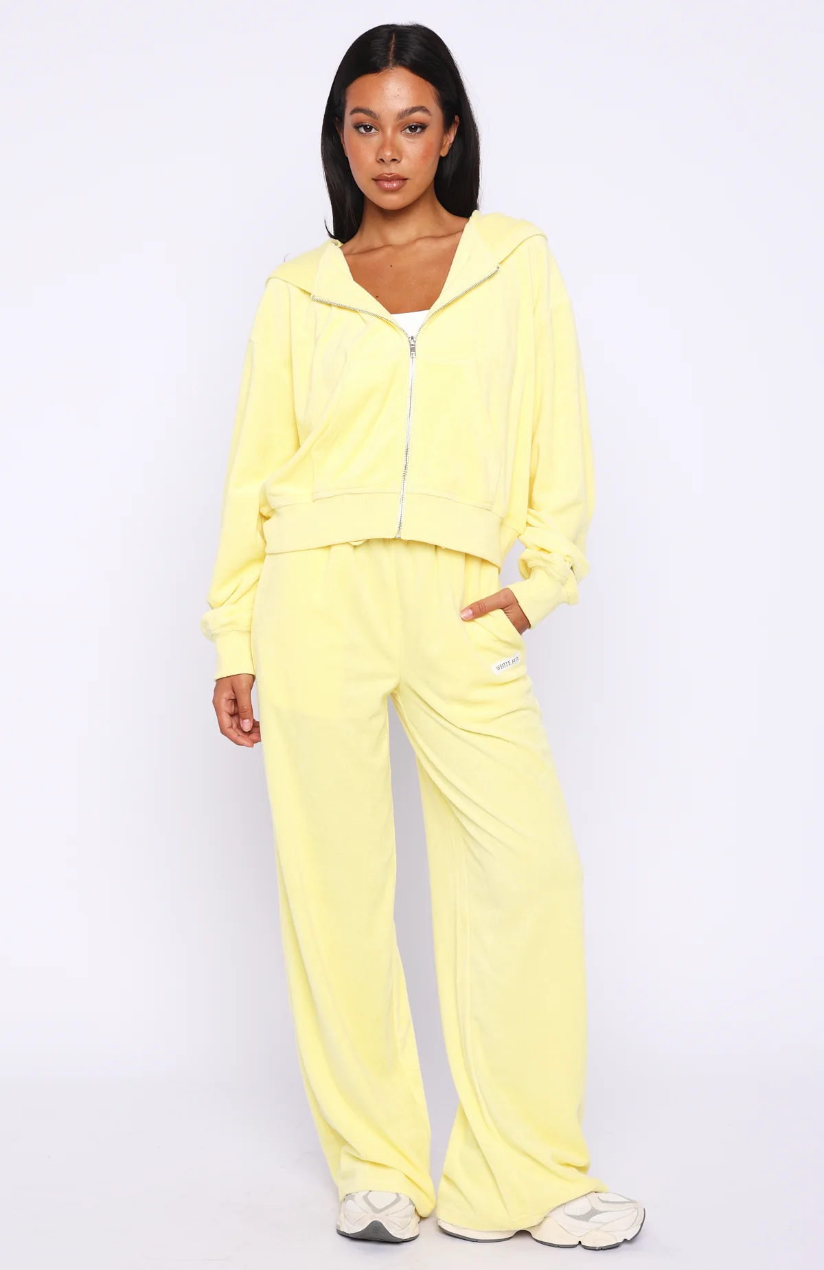 Causing Commotion Terry Wide Leg Sweatpants Lemon