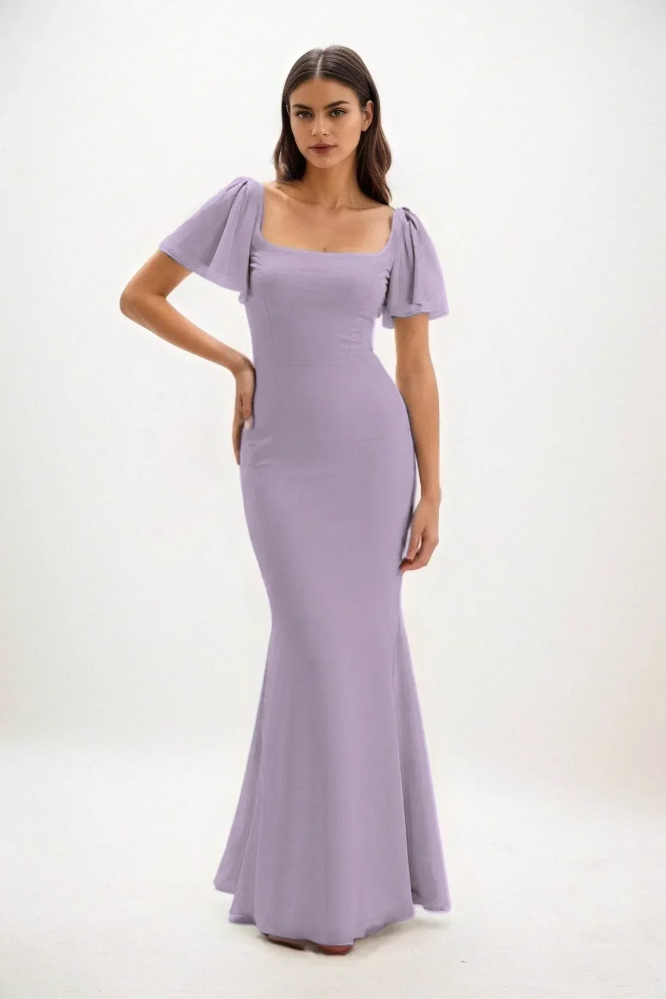 Sheath-Column Maxi Chiffon Bridesmaid Dress CB0813