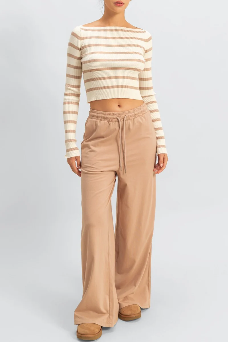 Striped Boatneck Cropped Sweater