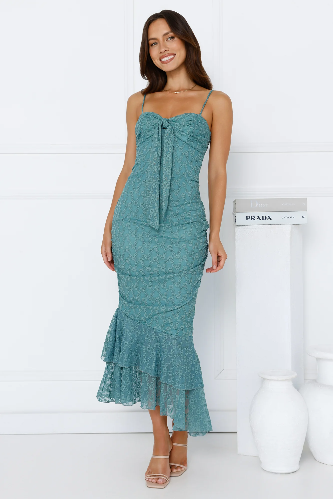 Dainty Design Mesh Midi Dress Green