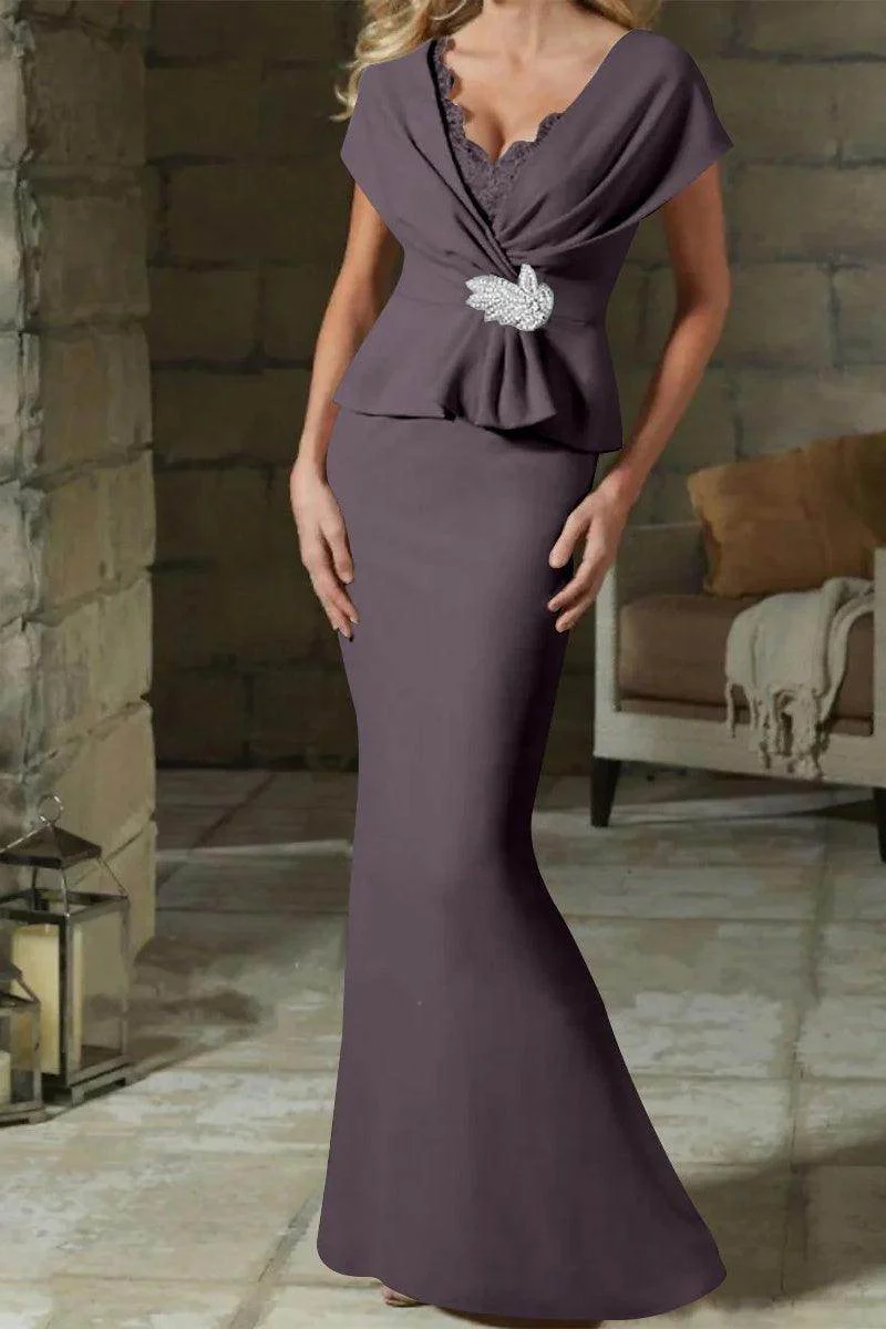 Sheath Column V Neck Mother of the Bride Dresses with Belt CM0346