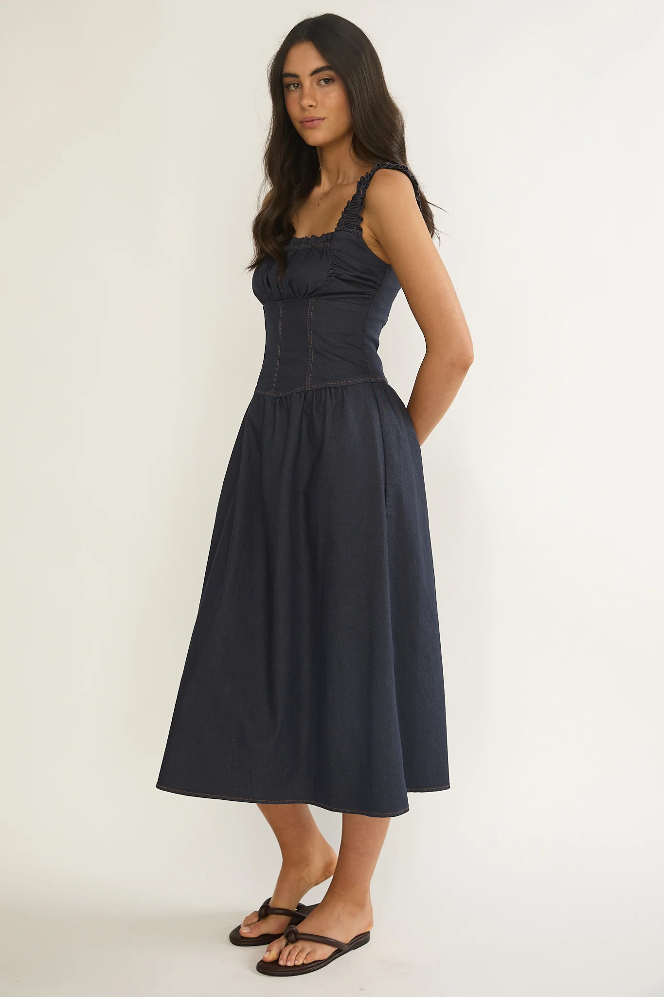 Idyllic Gathered Bust Midi Dress Indigo