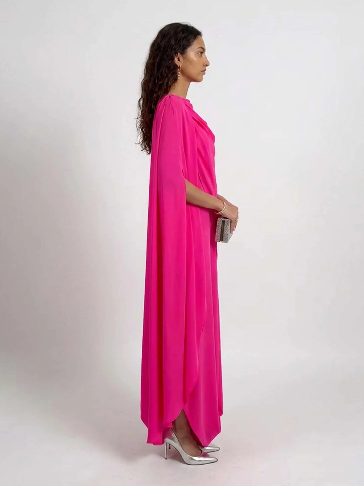 Hot Pink Cape Maxi Dress