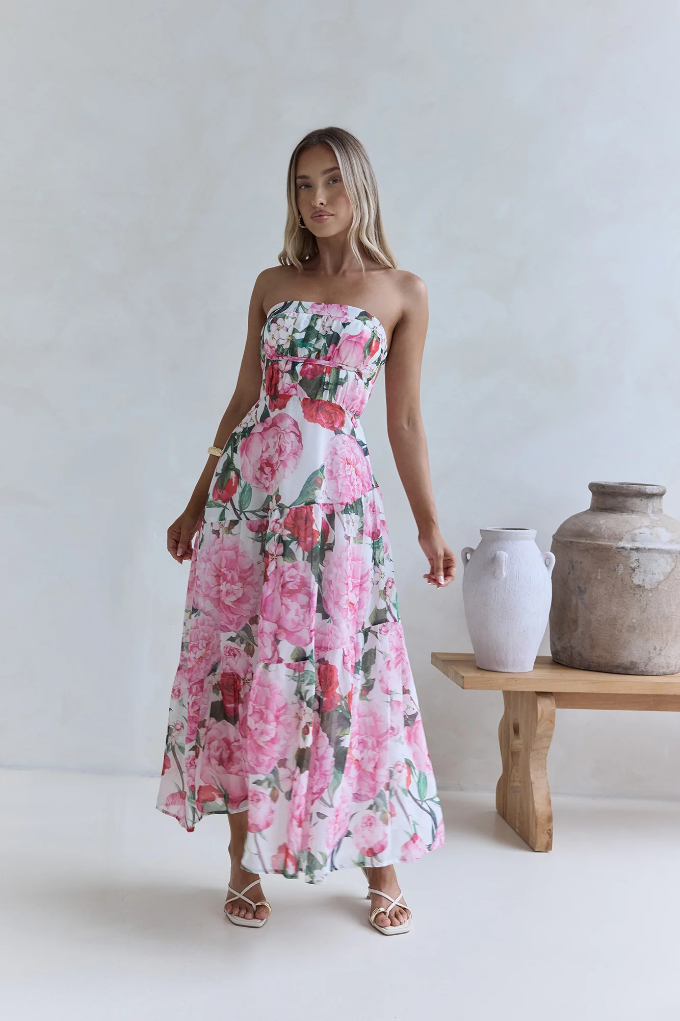 Bouquet In Bloom Strapless Maxi Dress Pink