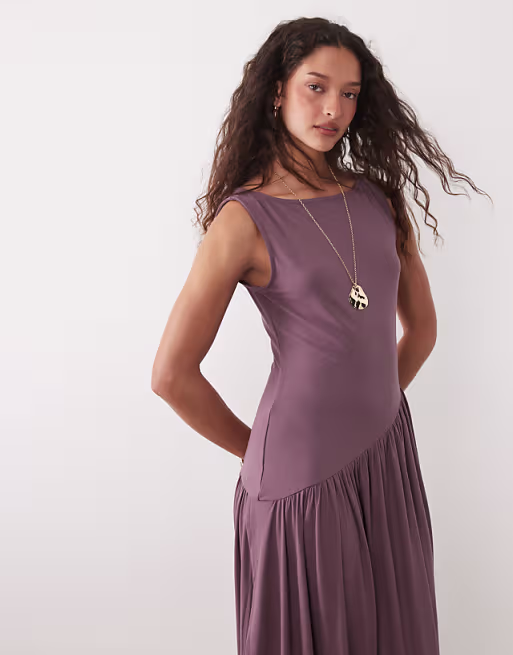 soft touch jersey drape detail midi dress in mauve