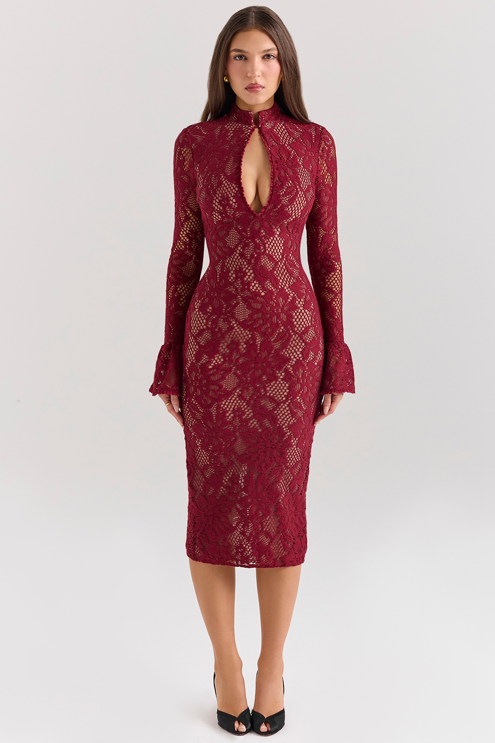 berry lace midi dress