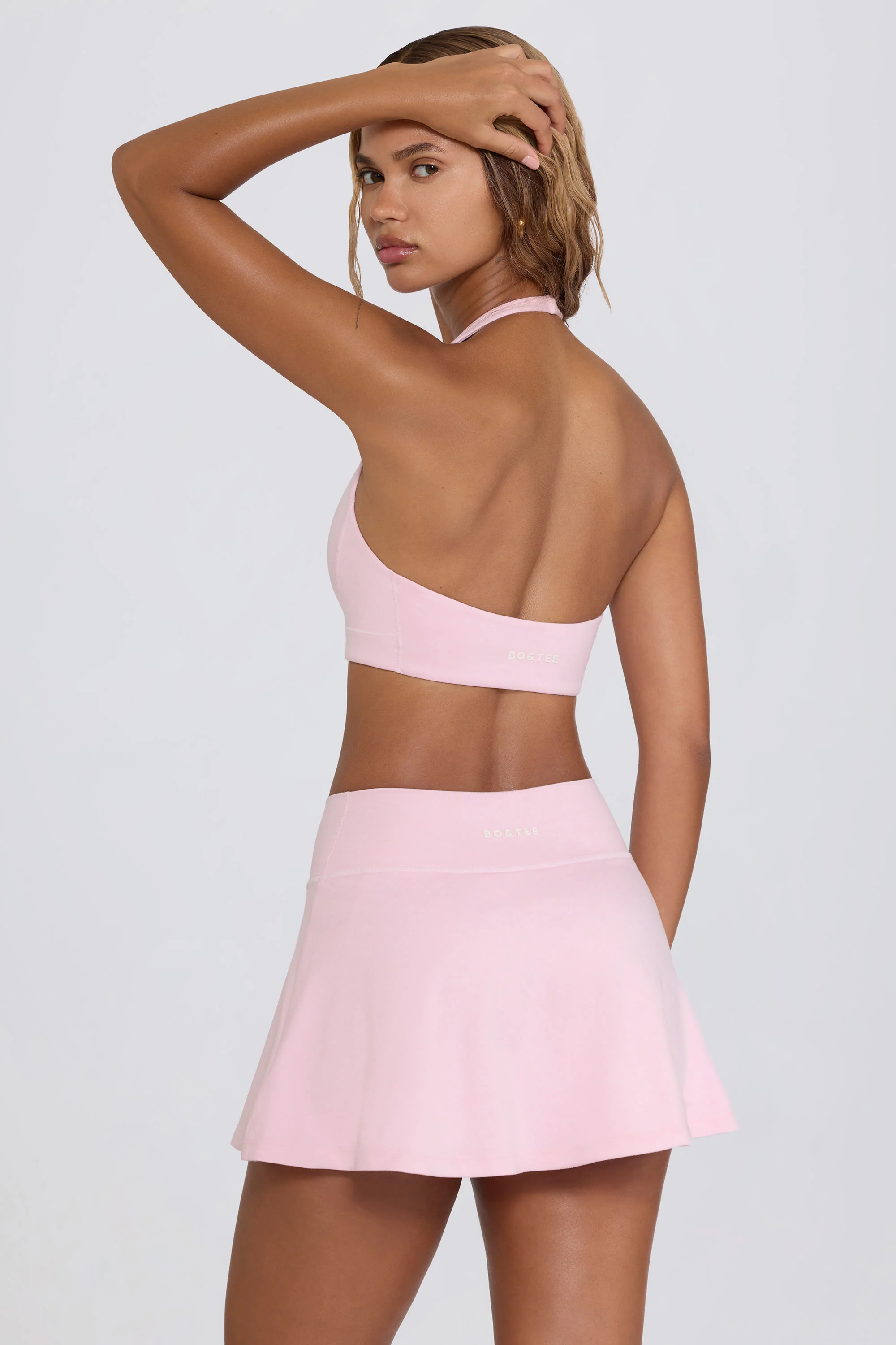 Brushed Jersey Crossover Mini Skort in Pale Pink Marl