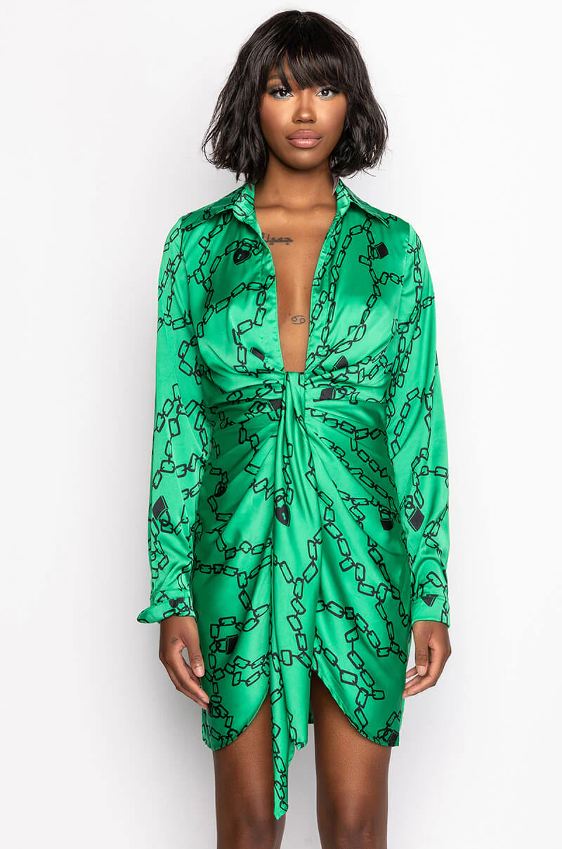 Chain Of Love Satin Shirt Dress