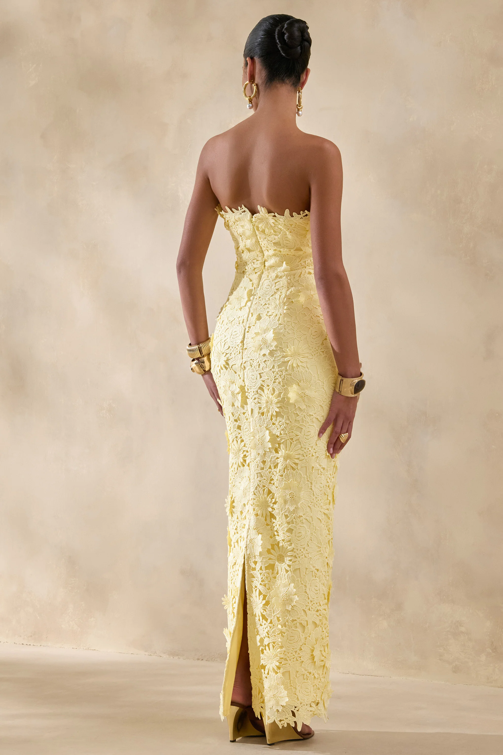 Gracie | Lemon Lace Bandeau Maxi Dress