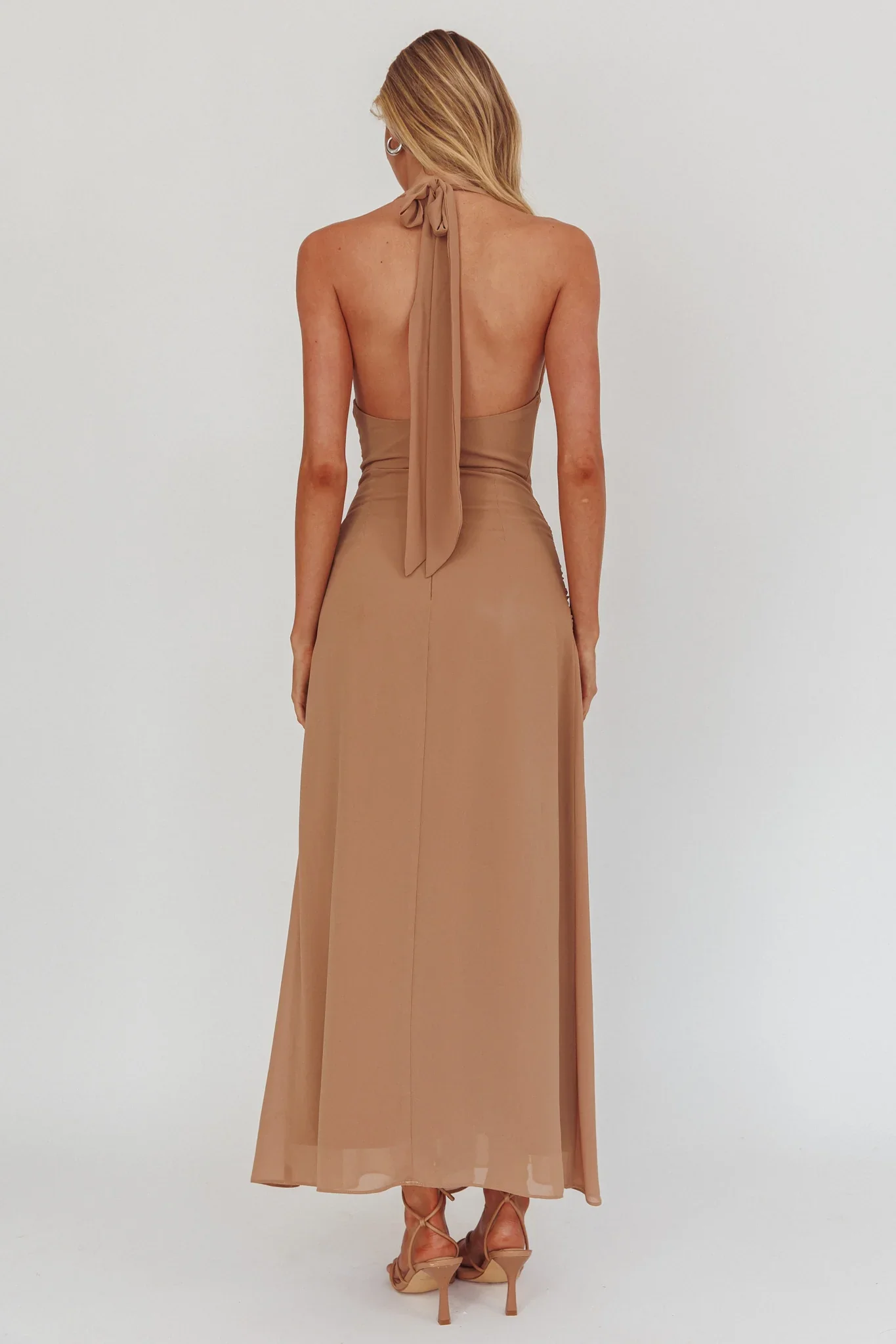 Maretha Cowl Halterneck Maxi Dress Latte