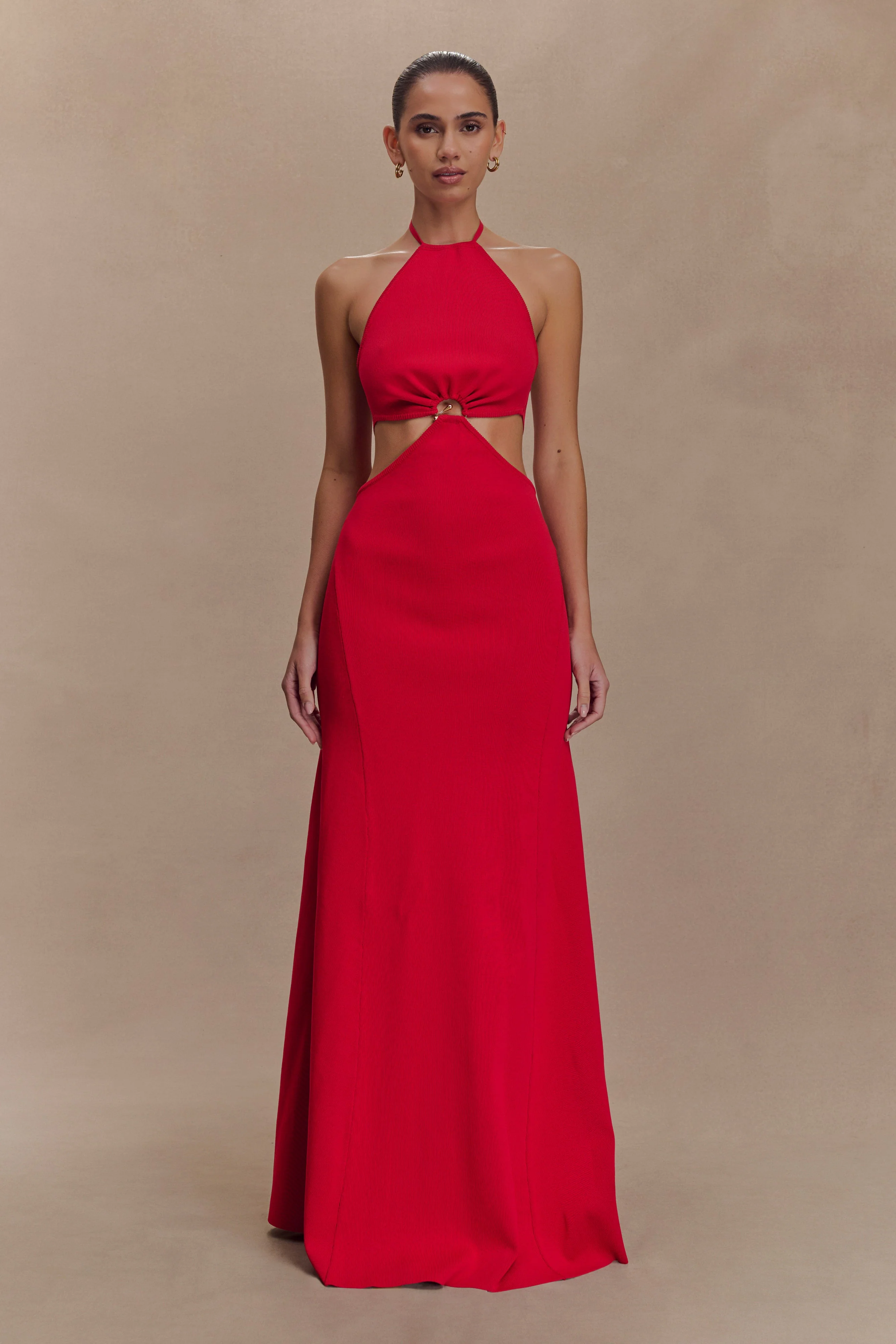 Marlowe Halter Knit Maxi Dress - Red