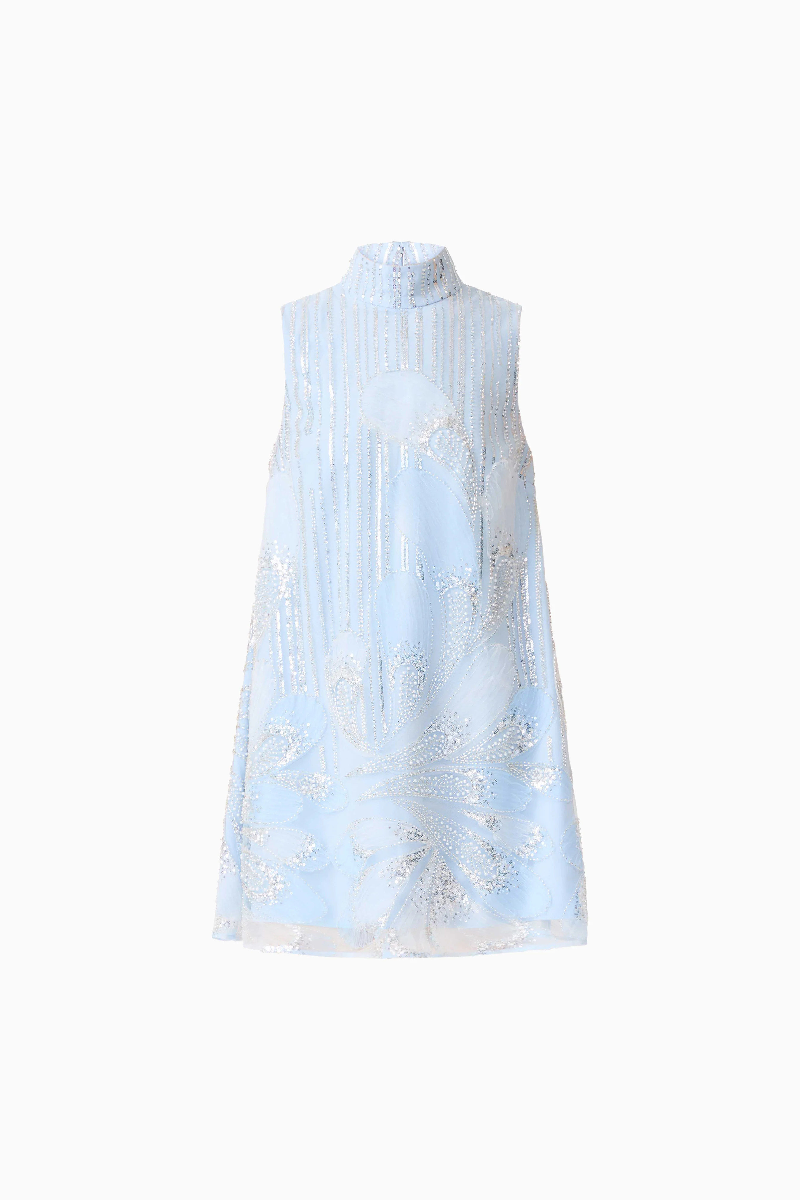 Annabelle Embellished Shift Mini Dress in Blue