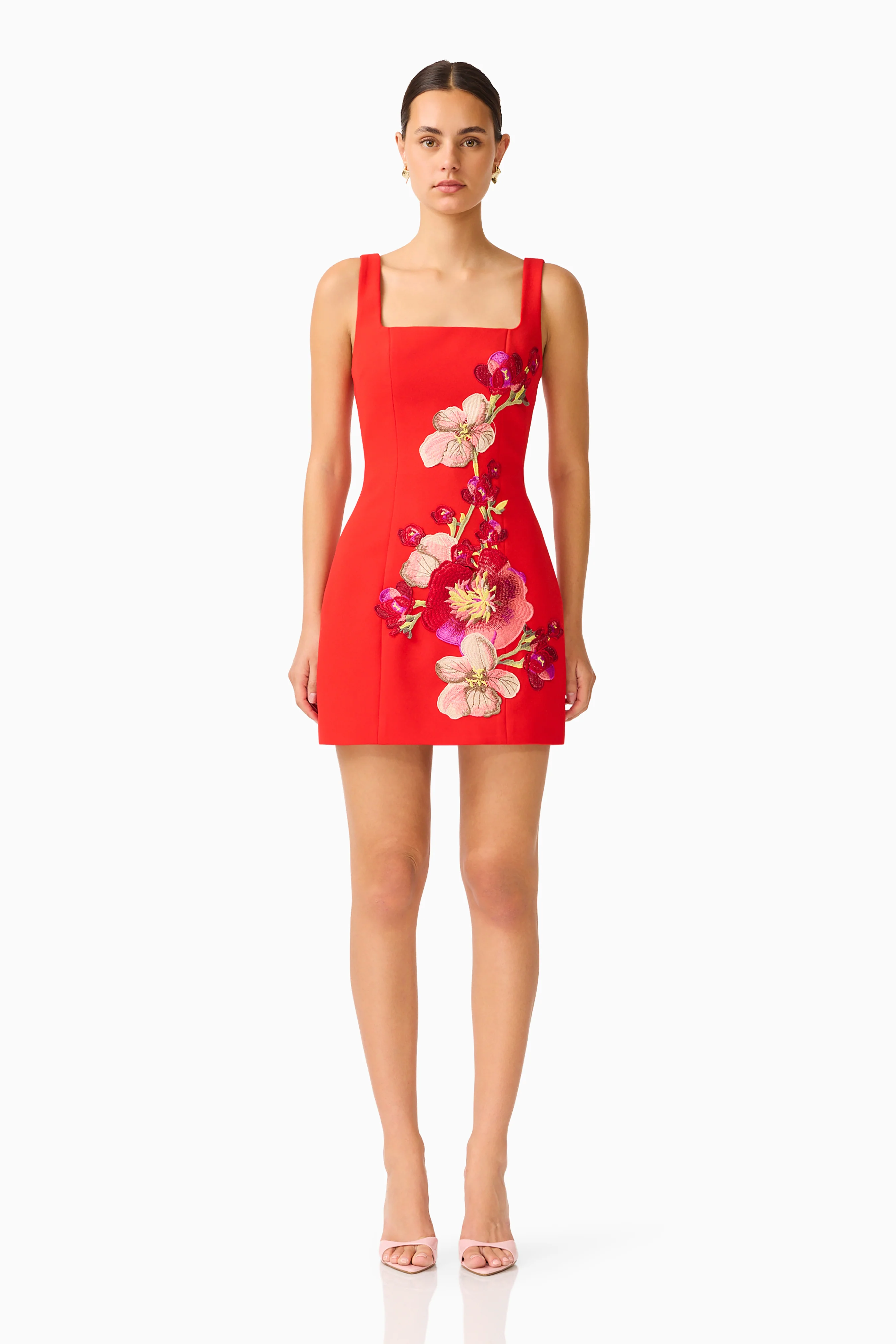 Fleurisca Embroidered Party Mini Dress in Scarlet Red