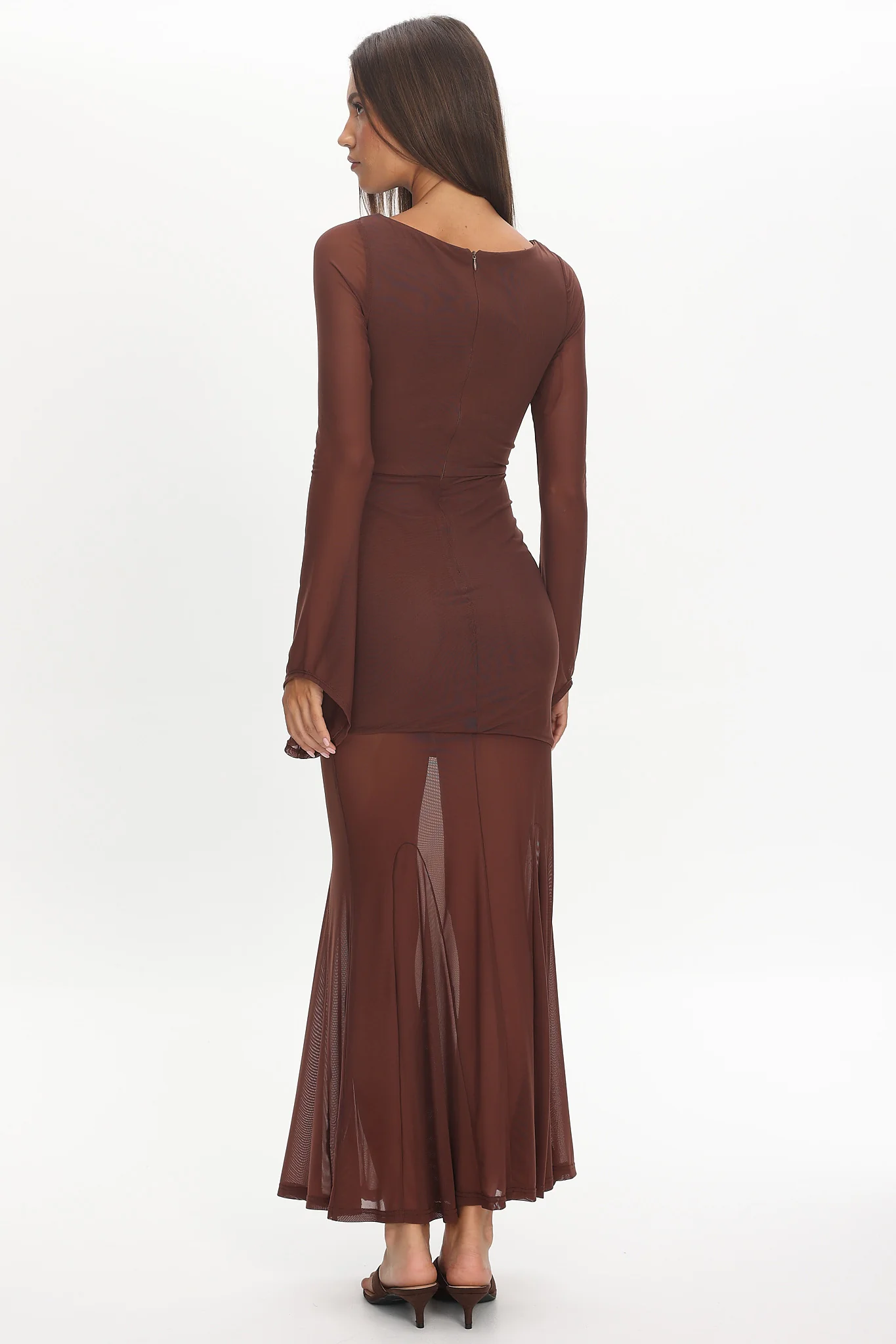 Luna Love Long Sleeve Mesh Maxi Dress Chocolate
