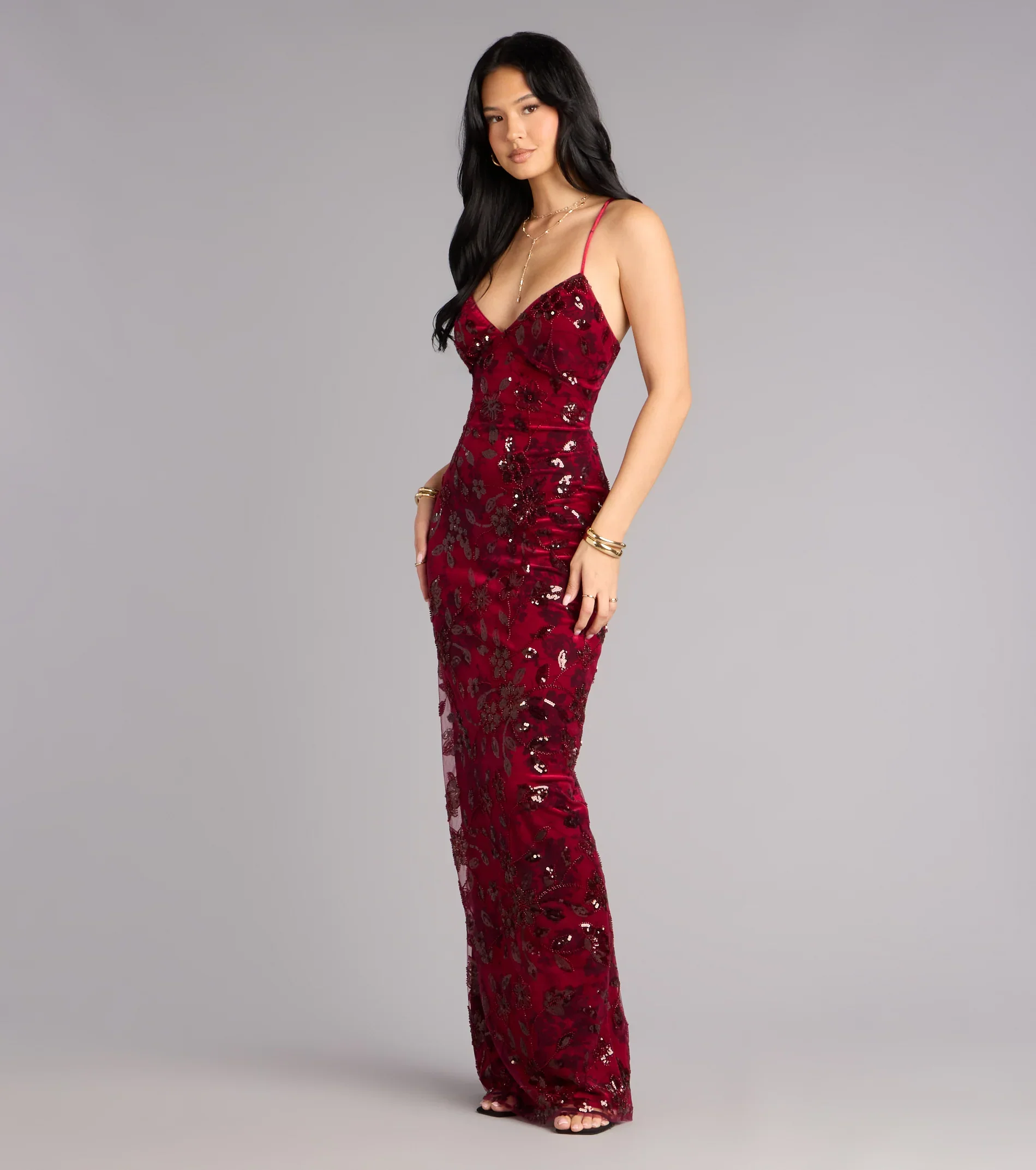 Mollie Sequin Bead Column Formal Dress