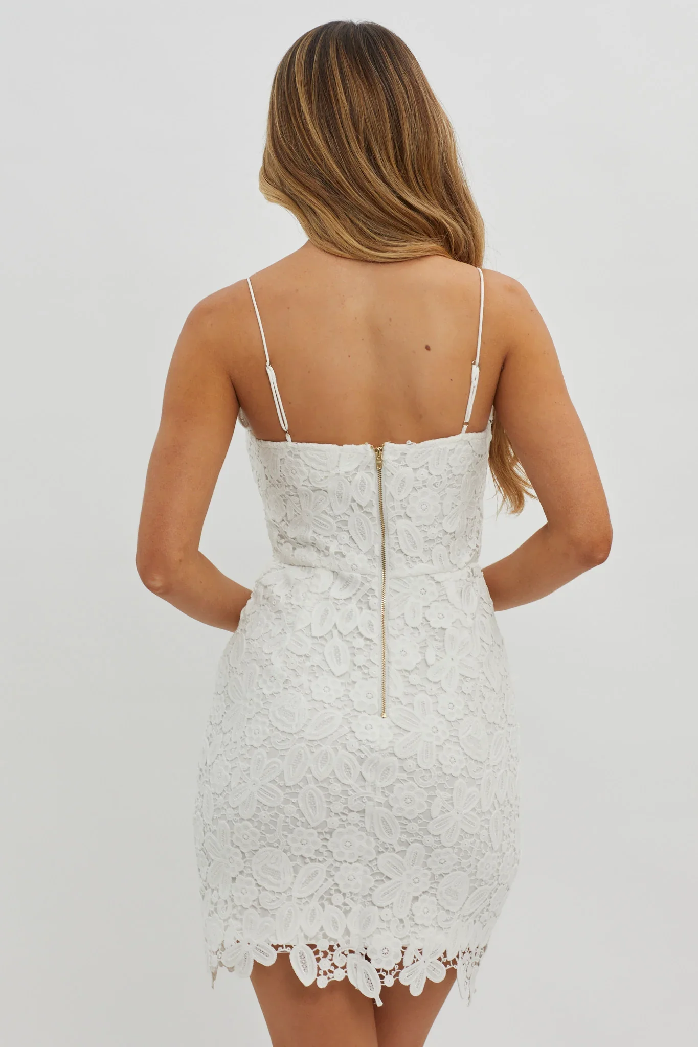 Reinhart Cami Strap Crochet Lace Dress White - luluinthesky