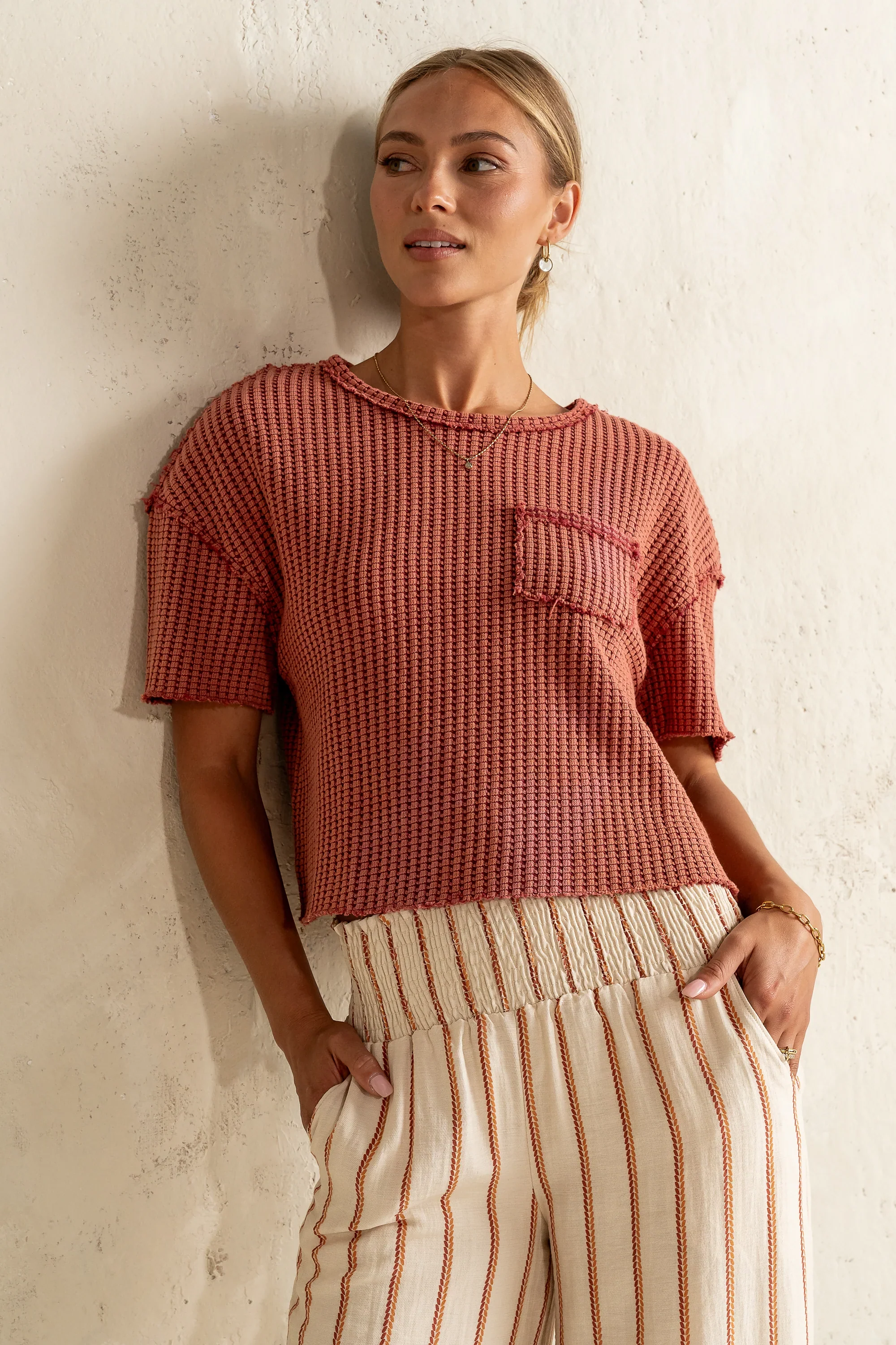 Amaya Knit Tee in Brick