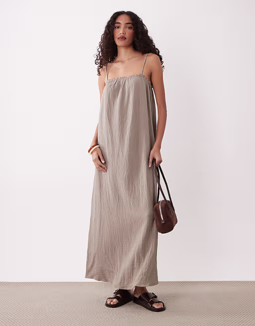 JDY Tall cheesecloth sleeveless maxi dress in light brown